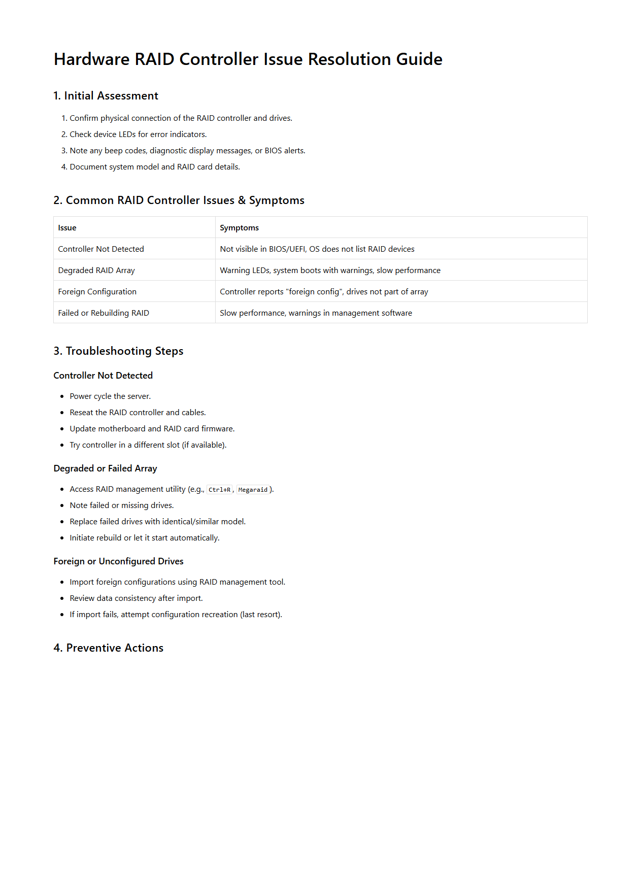 Hardware RAID Controller Issue Resolution Guide