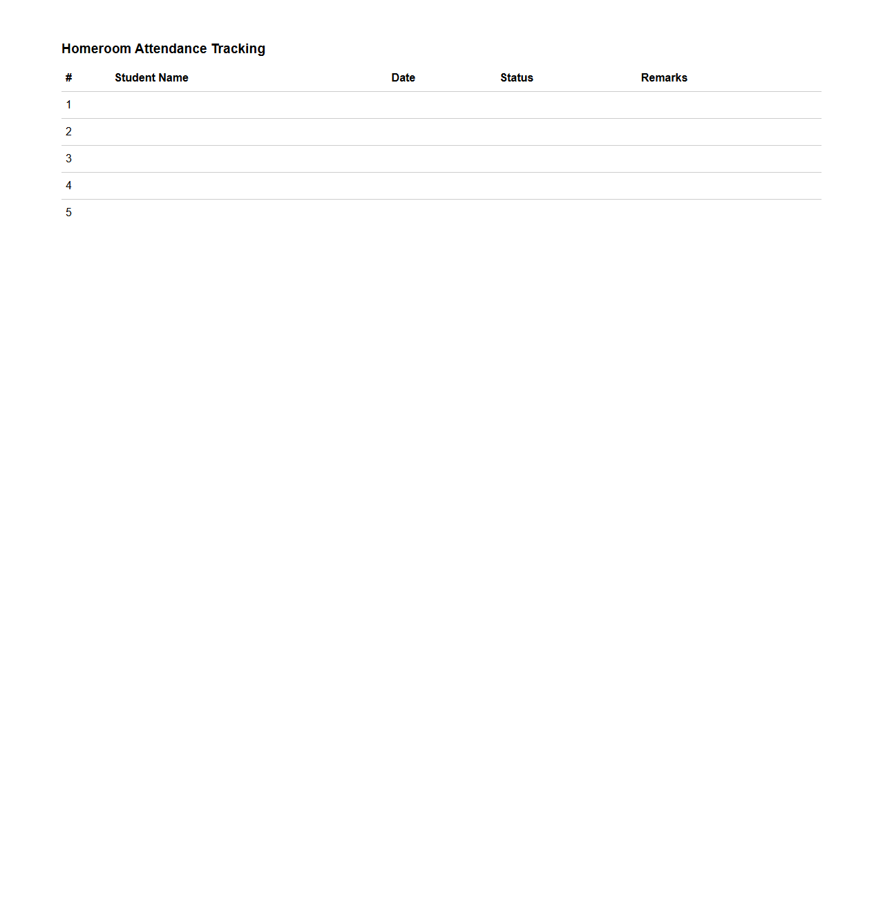 Homeroom Attendance Tracking Table