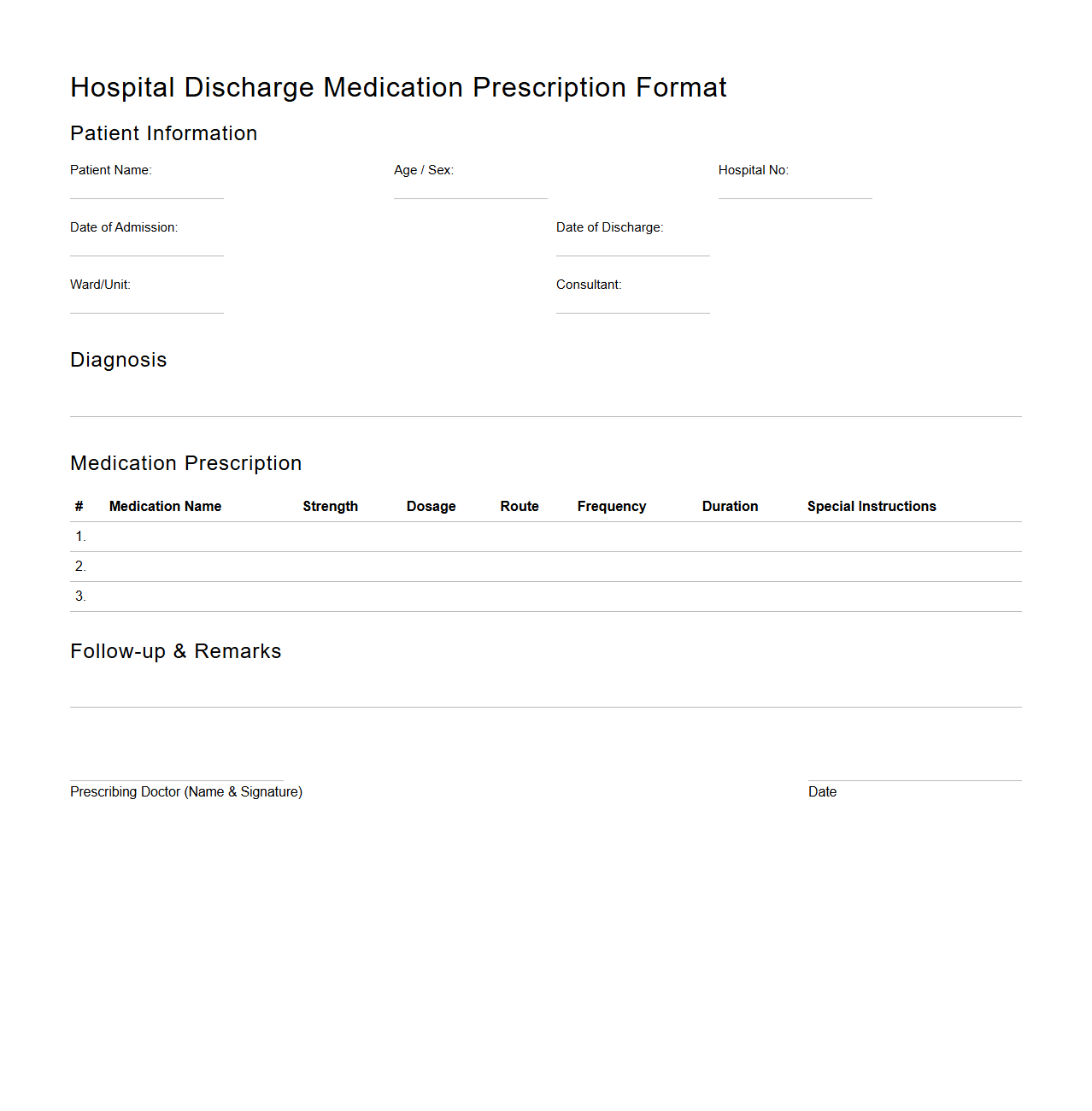 Hospital Discharge Medication Prescription Format