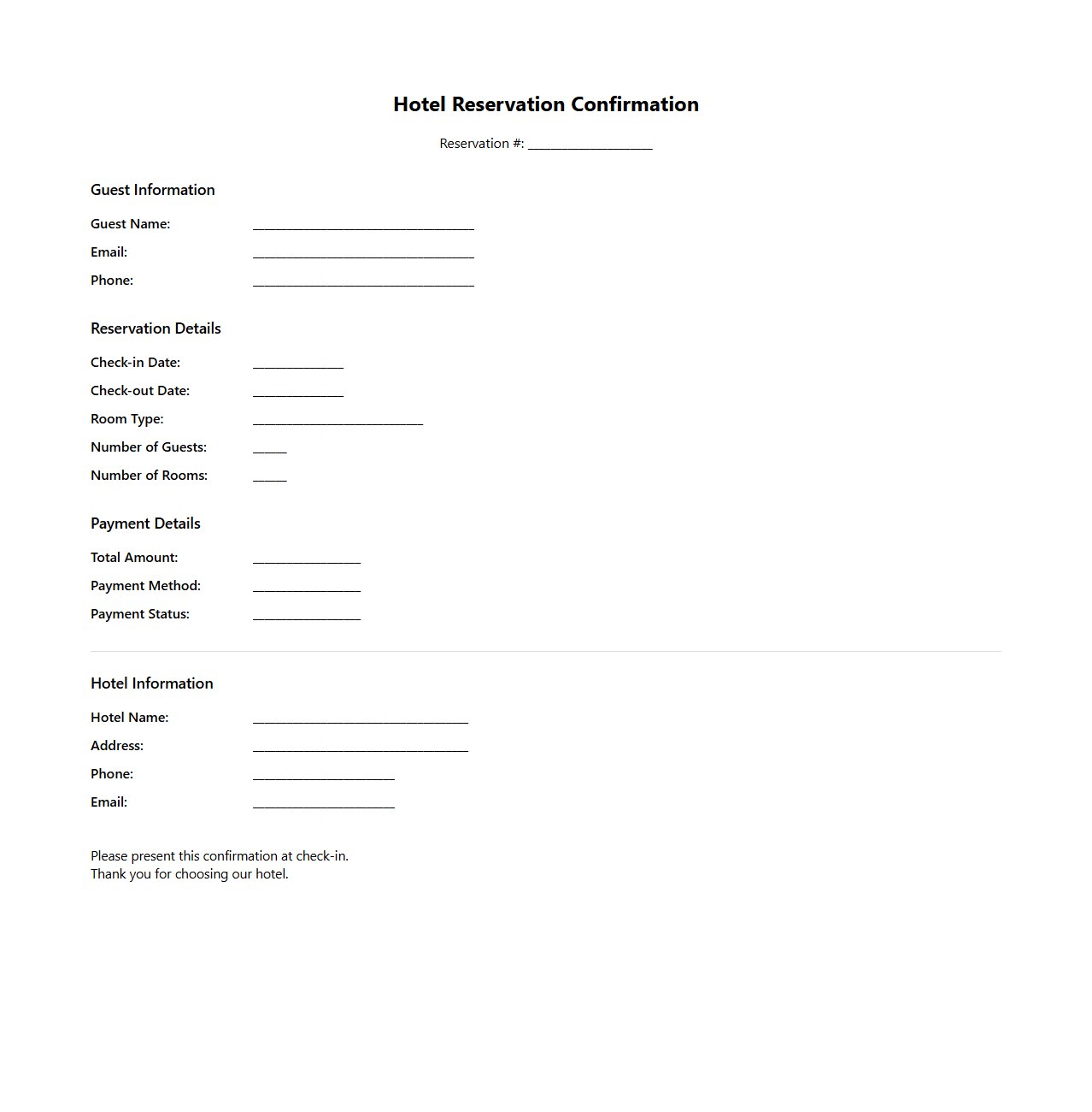 Hotel Reservation Confirmation Template