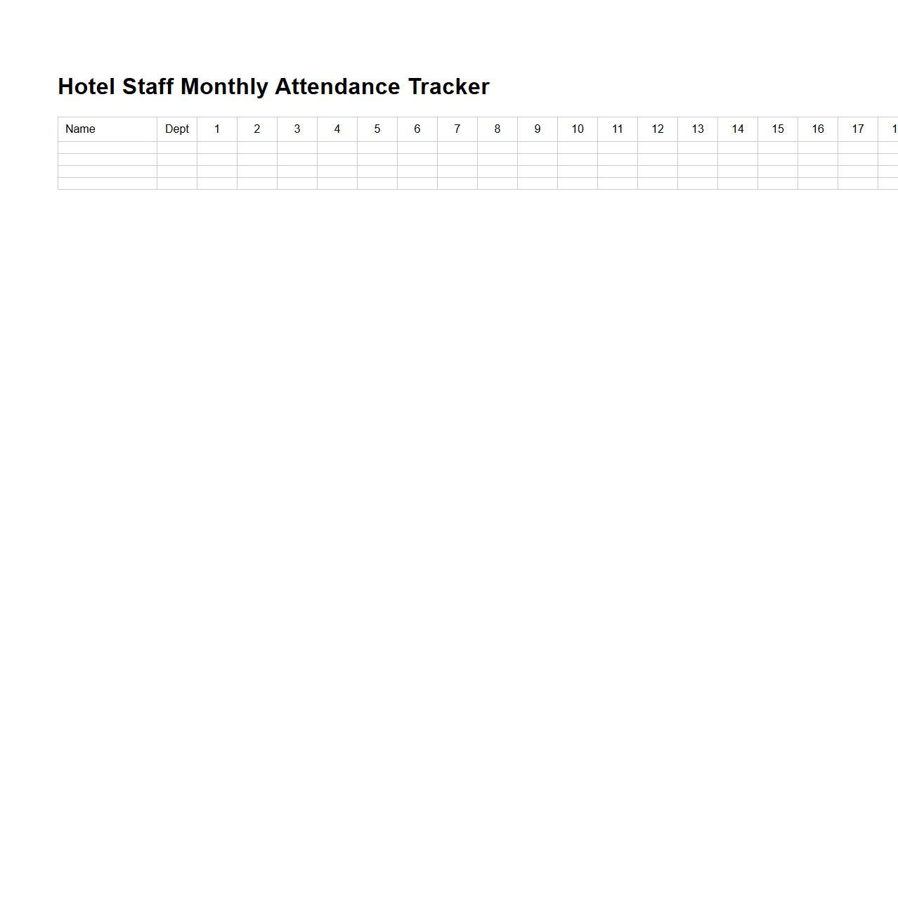 Hotel Staff Monthly Attendance Tracker