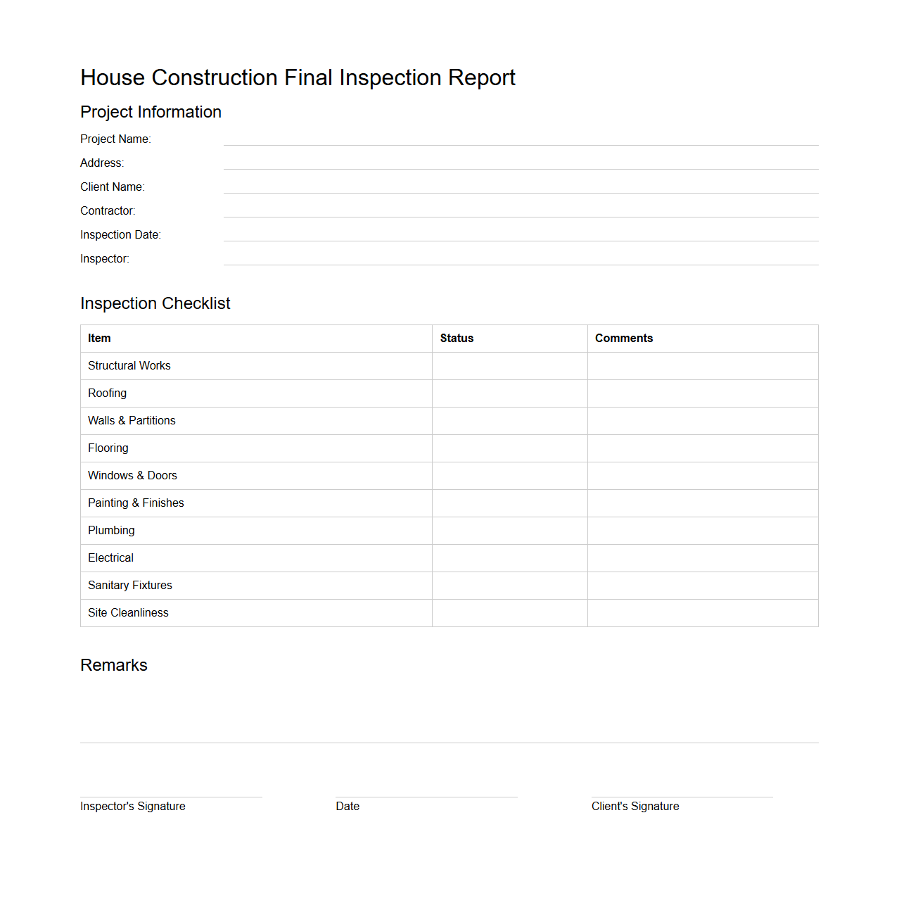 House Construction Final Inspection Report