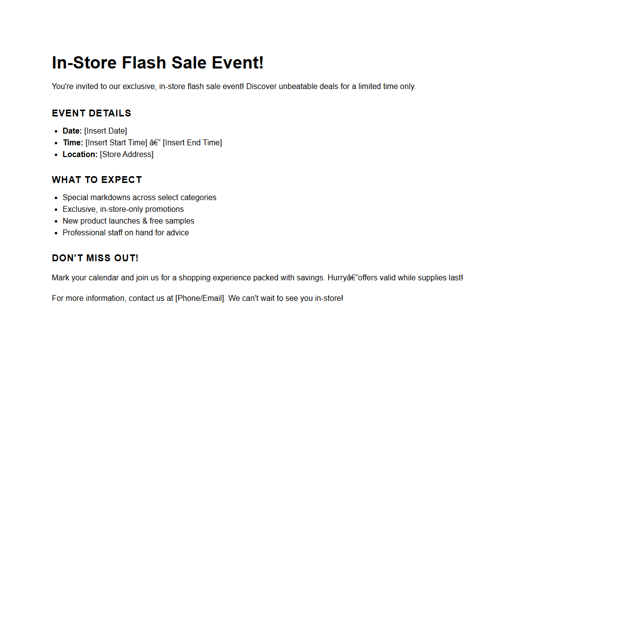 In-Store Flash Sale Event Announcement Template
