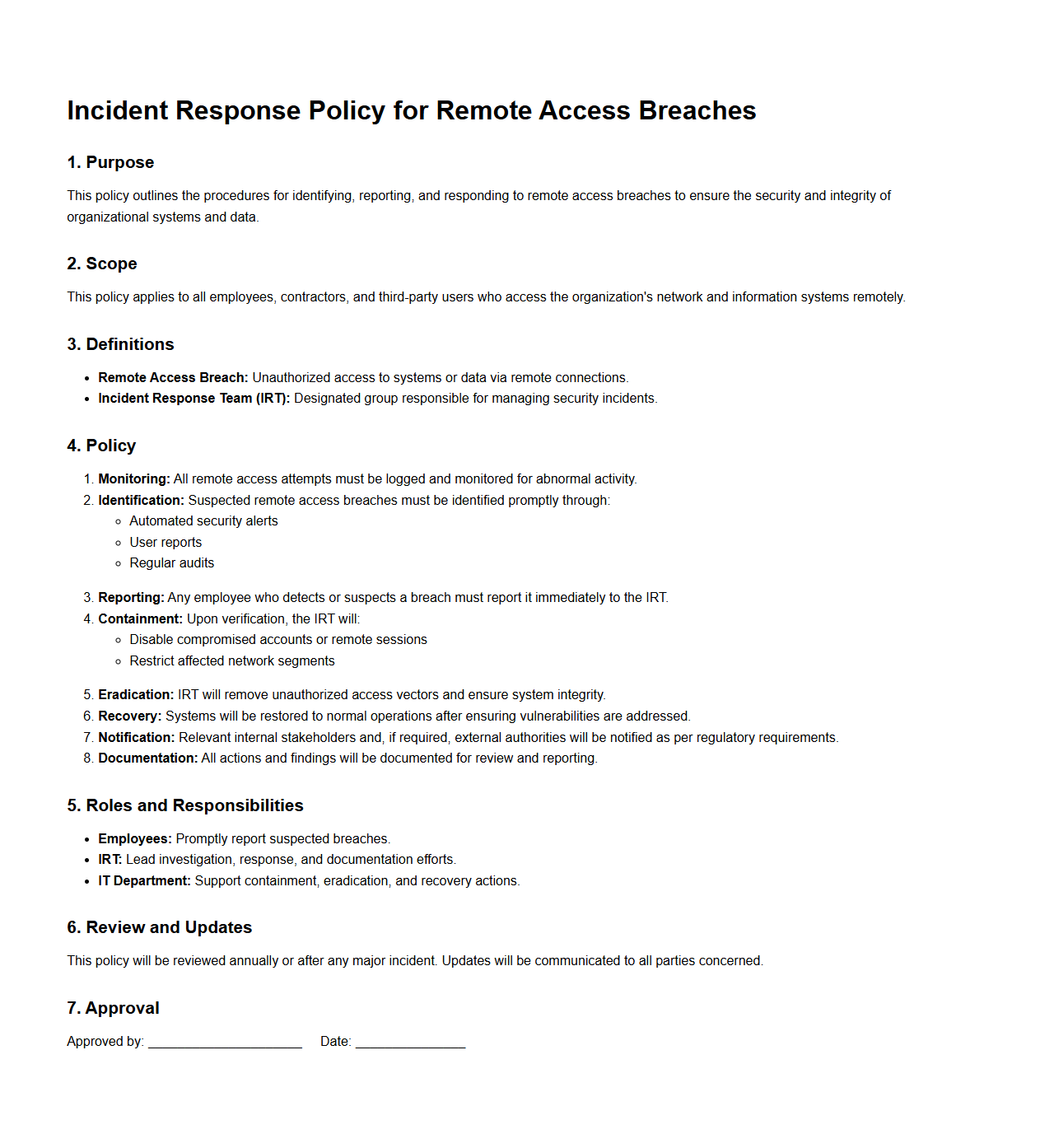 Incident Response Policy for Remote Access Breaches