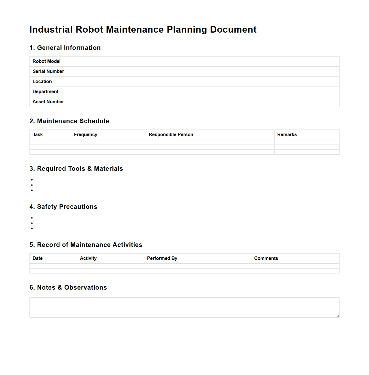 Industrial Robot Maintenance Planning Document