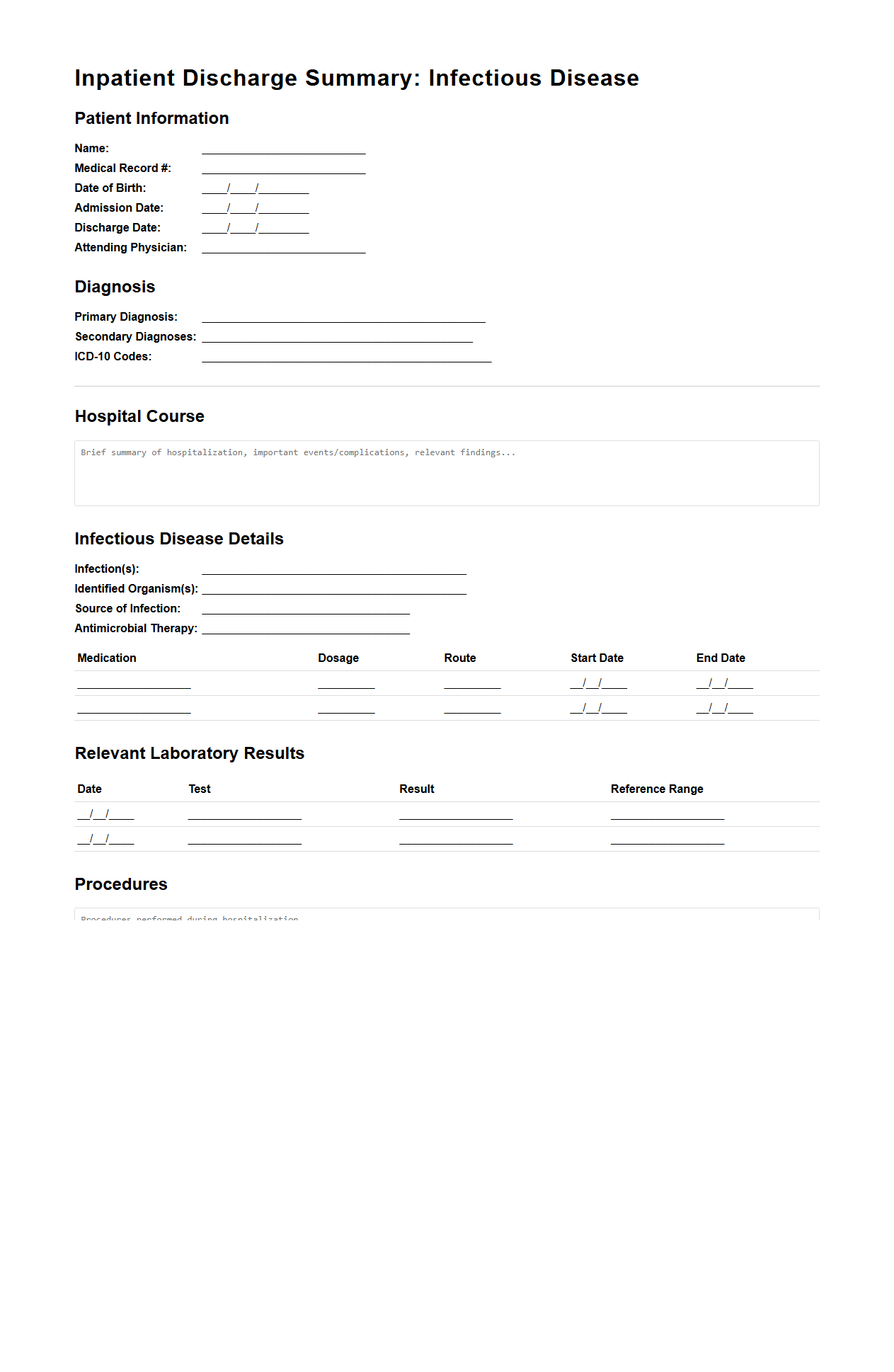 Infectious Disease Inpatient Discharge Summary Model