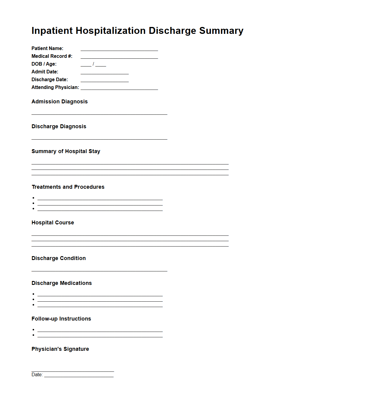 Inpatient Hospitalization Discharge Summary Sample