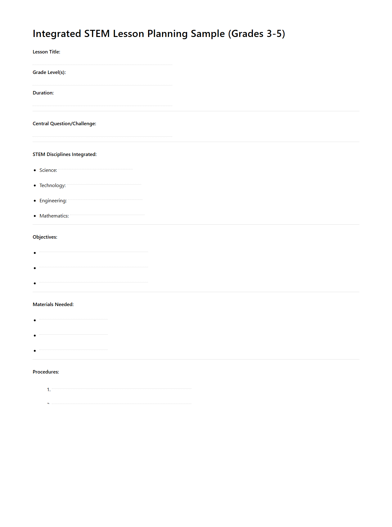 Integrated STEM Lesson Planning Sample for Grades 3-5