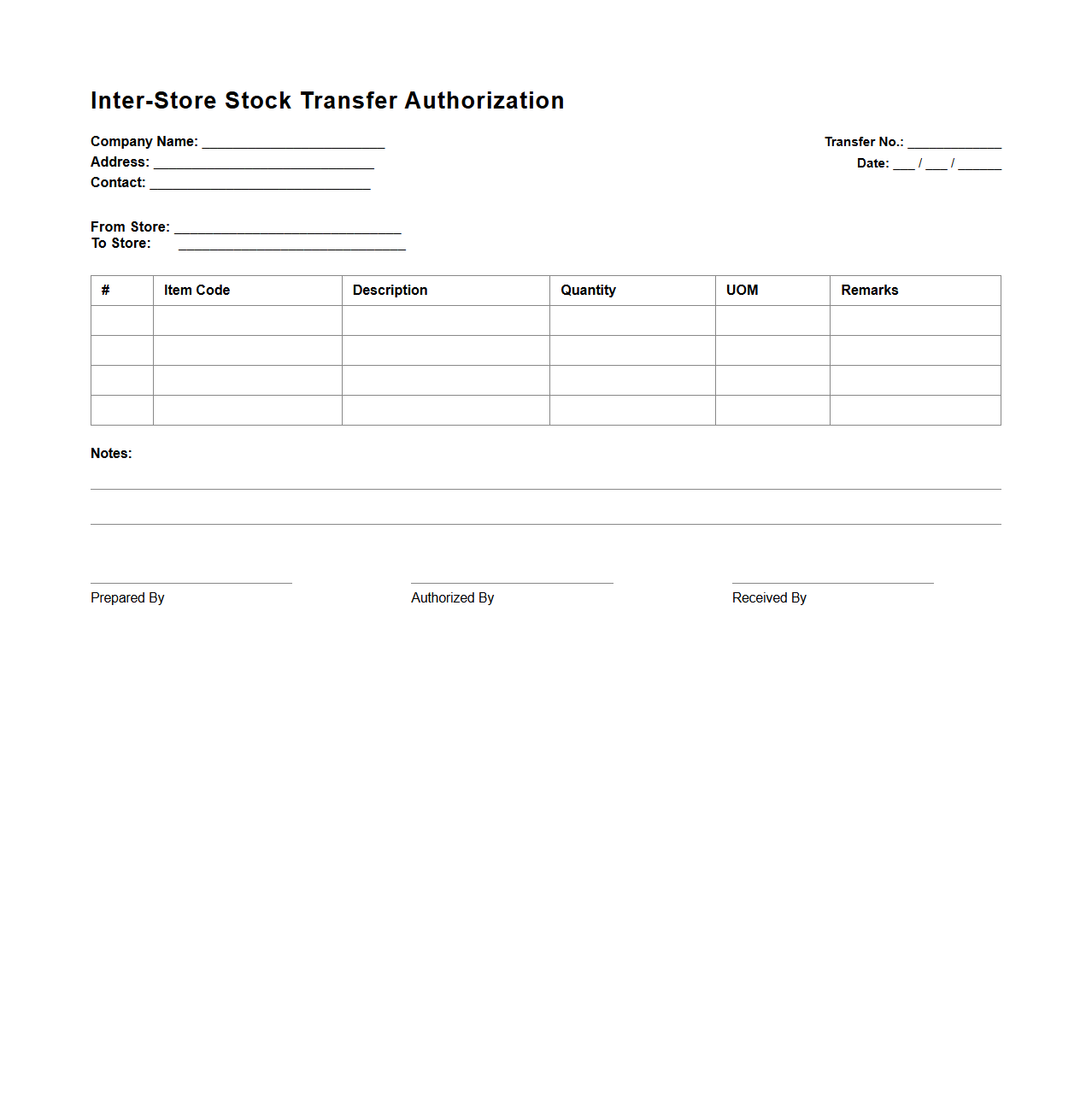 Inter-Store Stock Transfer Authorization Example