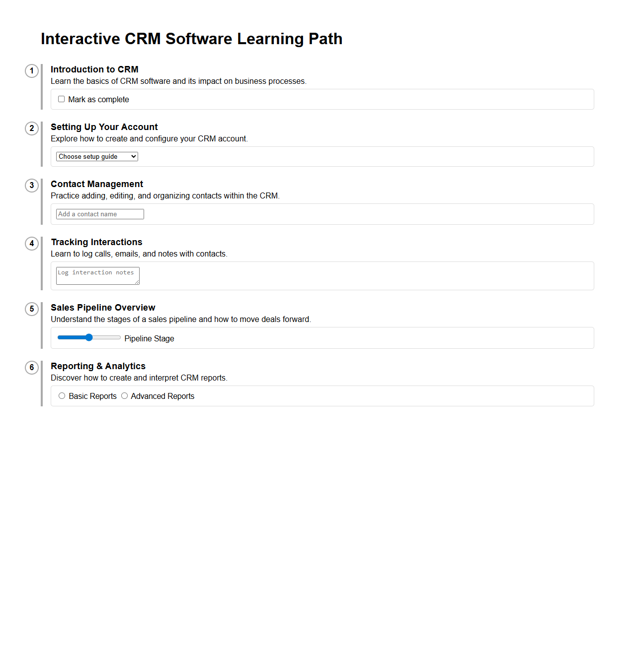 Interactive CRM Software Learning Path Sample