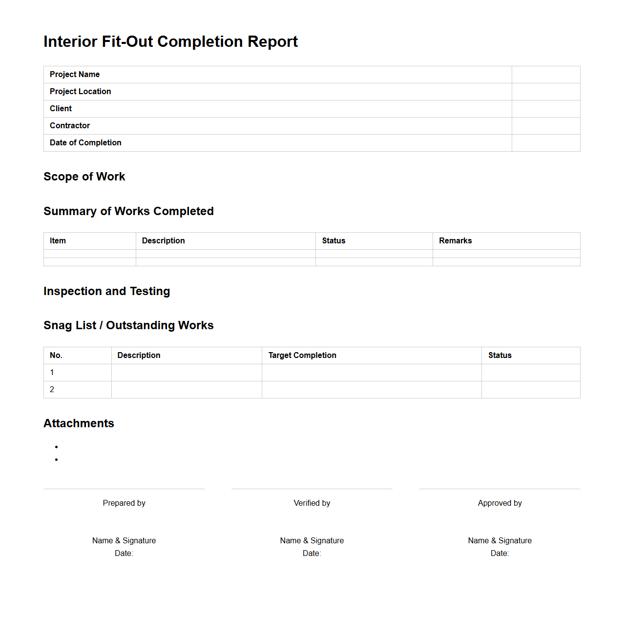 Interior Fit-Out Completion Report Format
