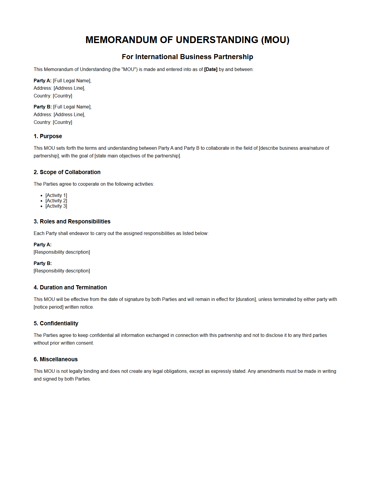 International Business Partnership MOU Format