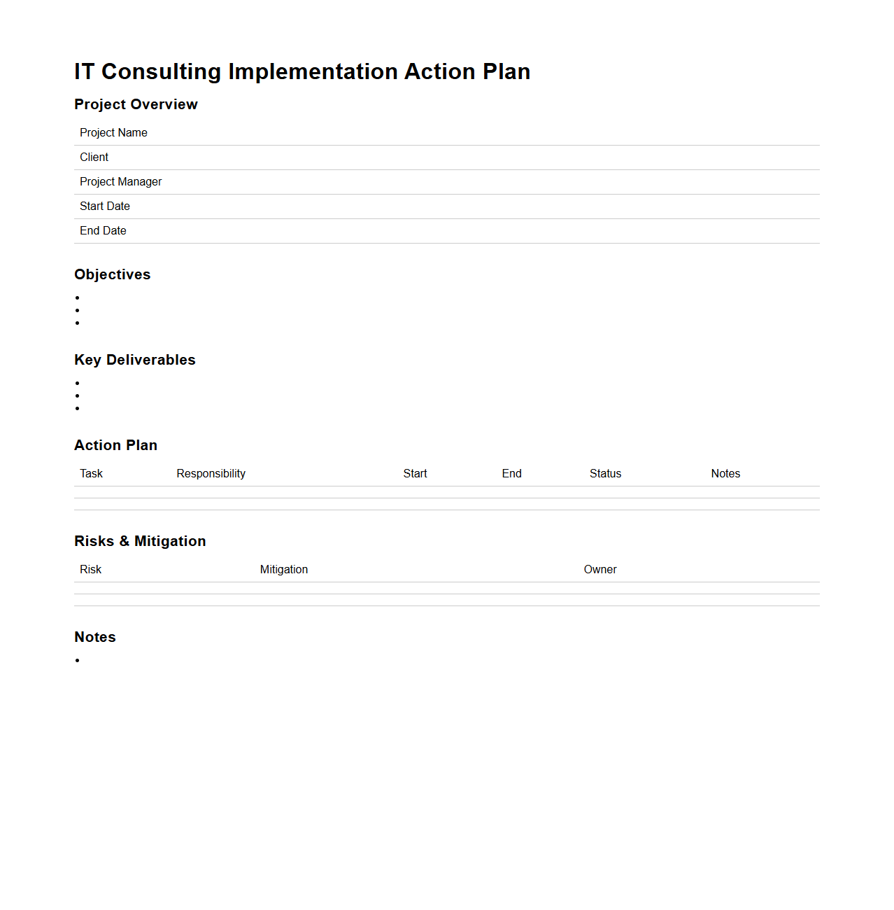 IT Consulting Implementation Action Plan