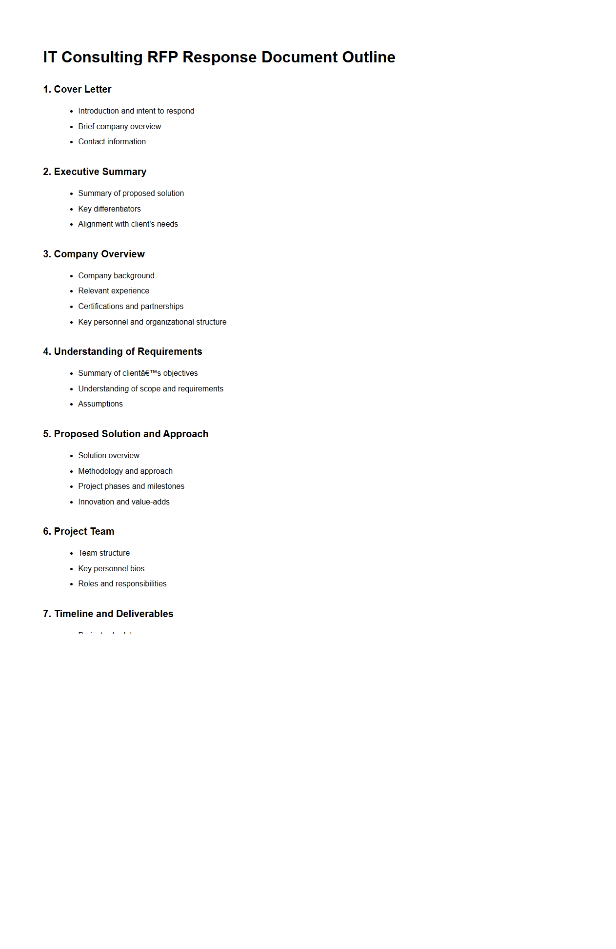 IT Consulting RFP Response Document Outline