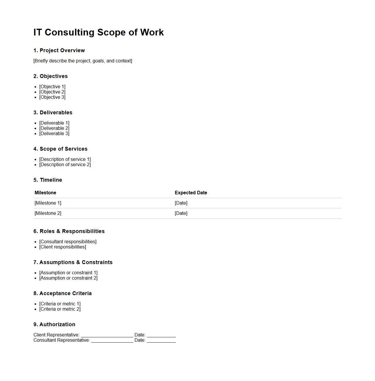 IT Consulting Scope of Work Template