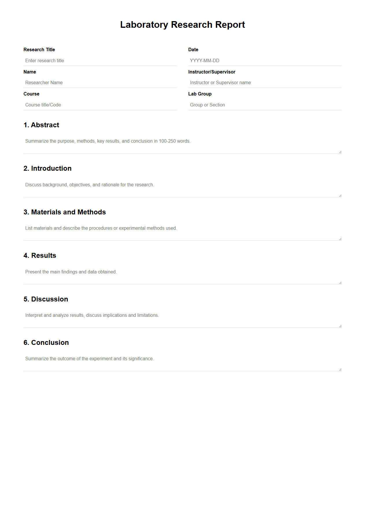 Laboratory Research Report Template for Academic Evaluation