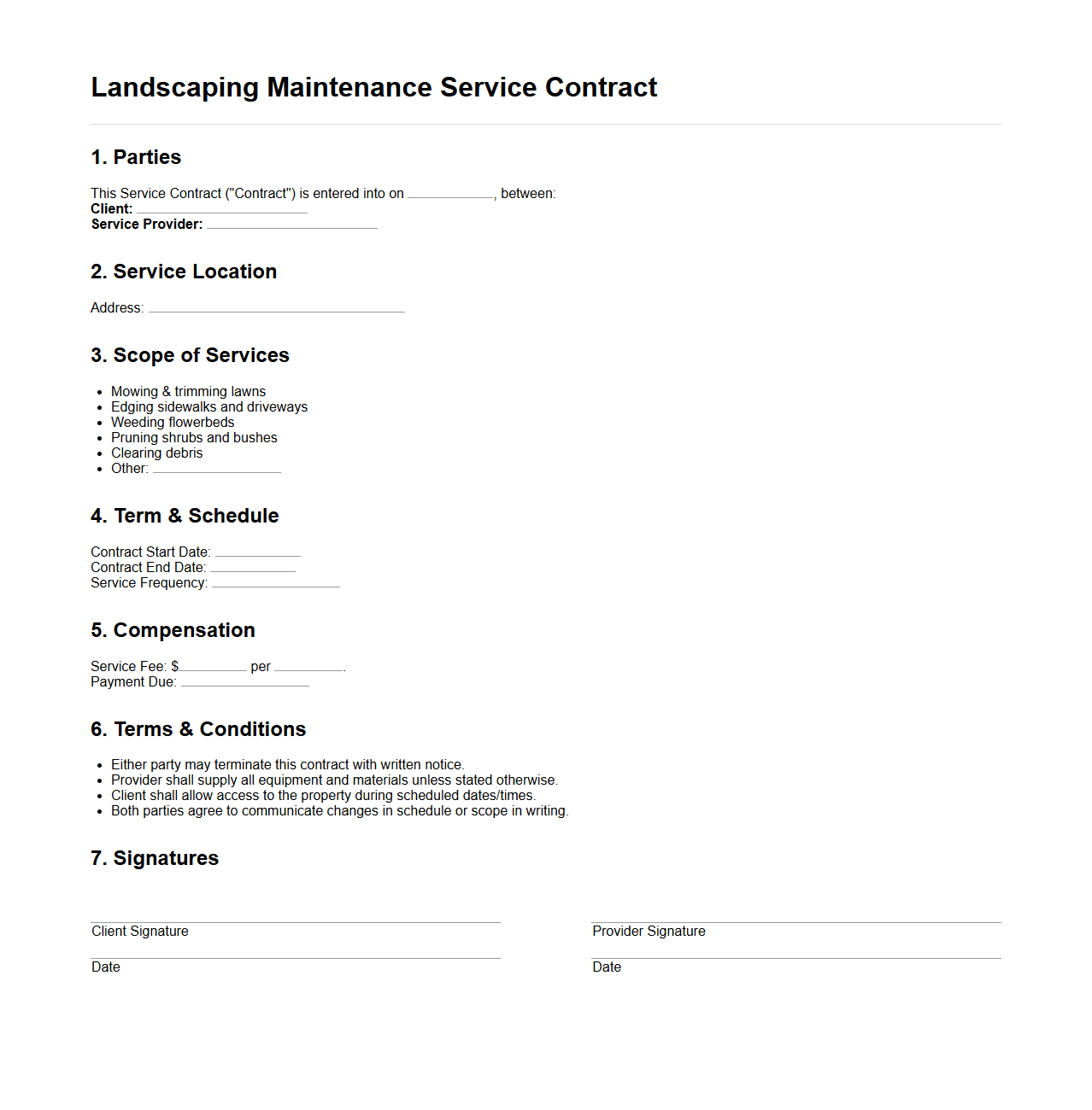 Landscaping Maintenance Service Contract Sample