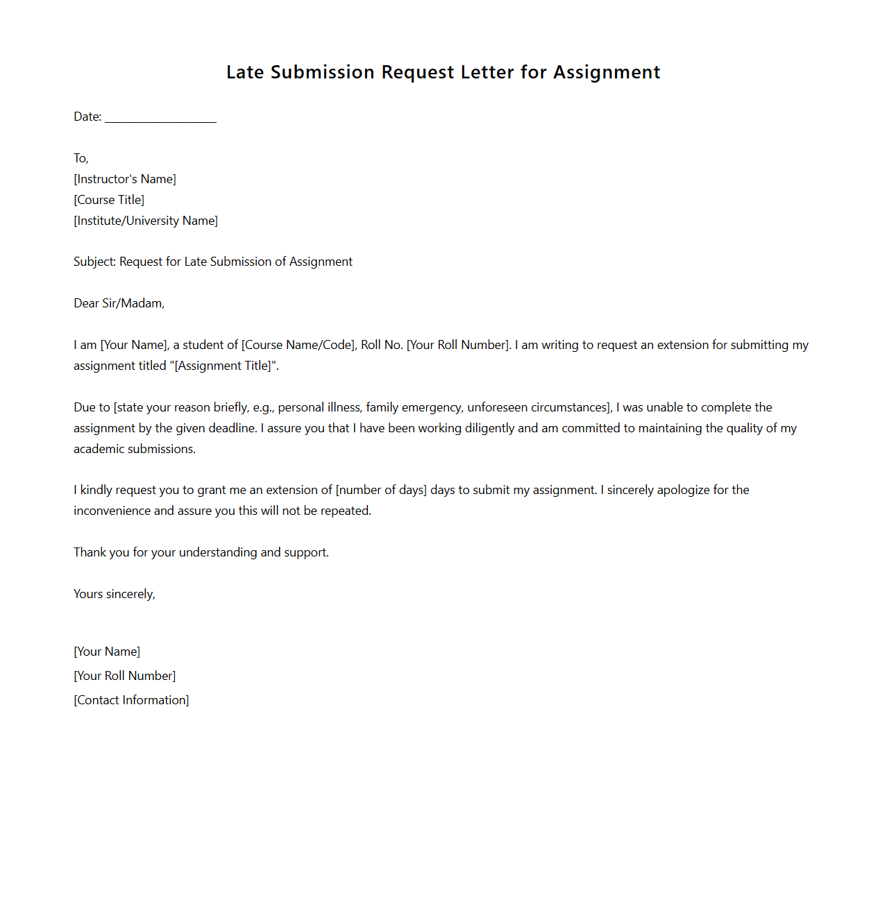 Late Submission Request Letter for Assignments
