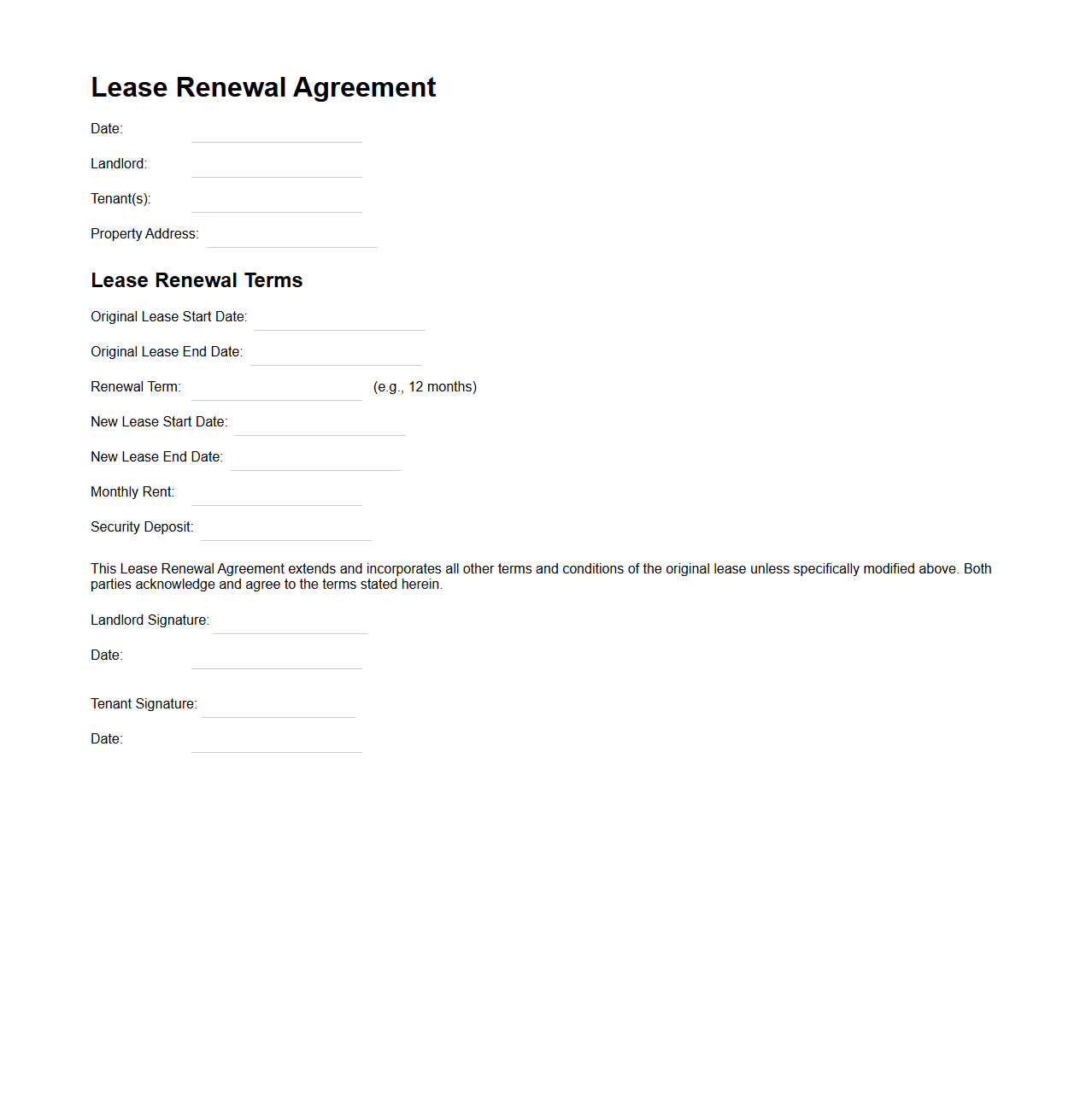 Lease Renewal Agreement for Tenants