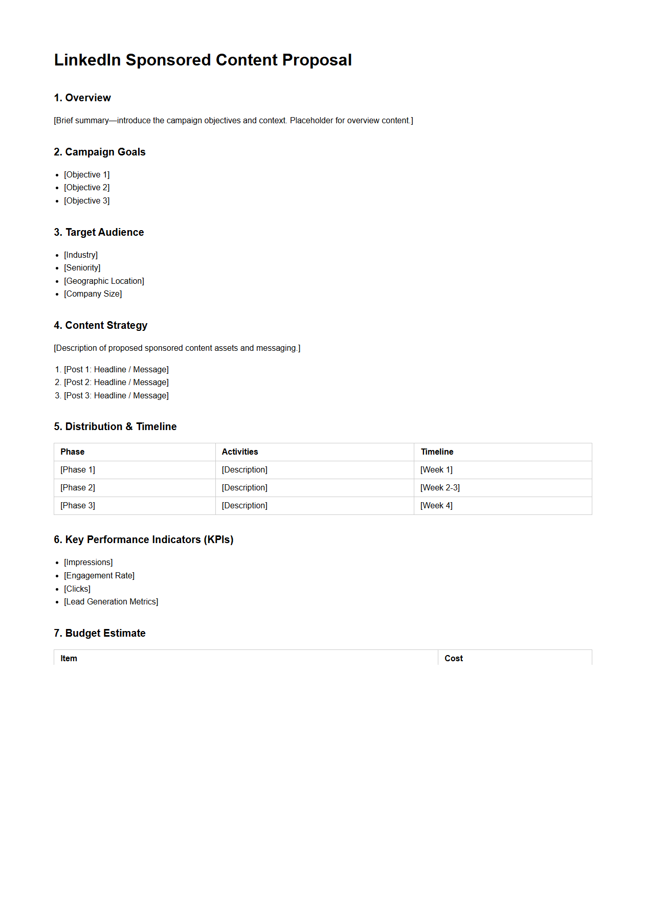 LinkedIn Sponsored Content Proposal Layout