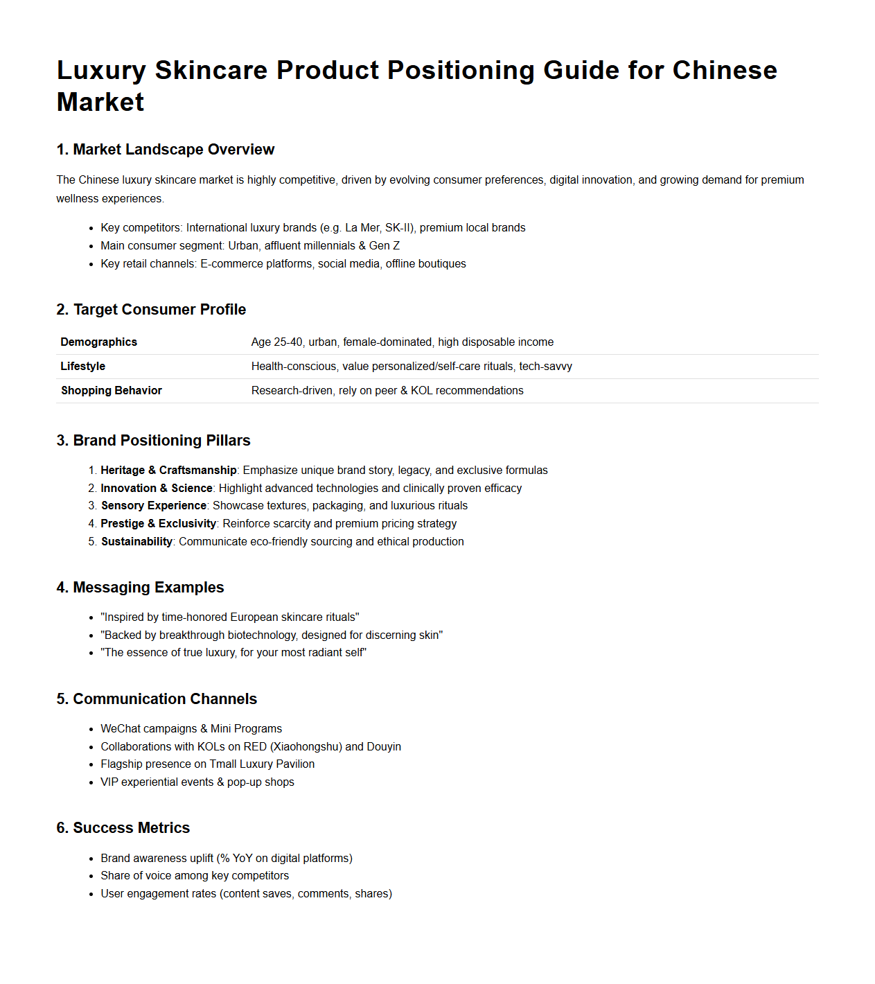 Luxury Skincare Product Positioning Guide for Chinese Market