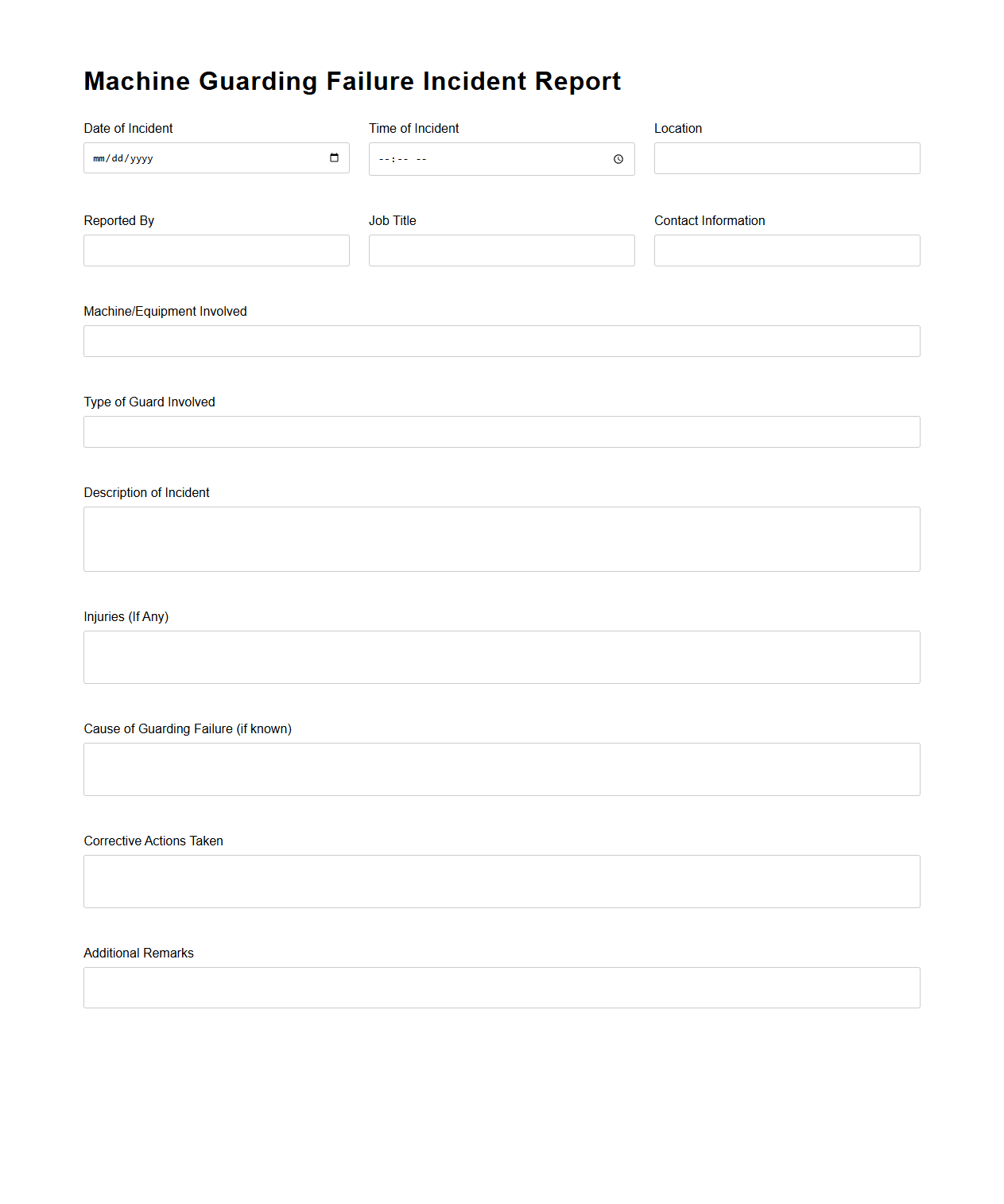 Machine Guarding Failure Incident Report