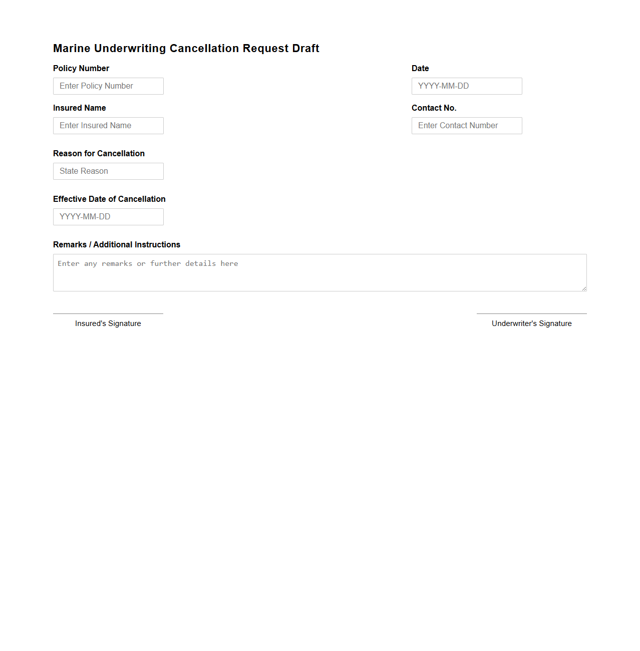Marine Underwriting Cancellation Request Draft