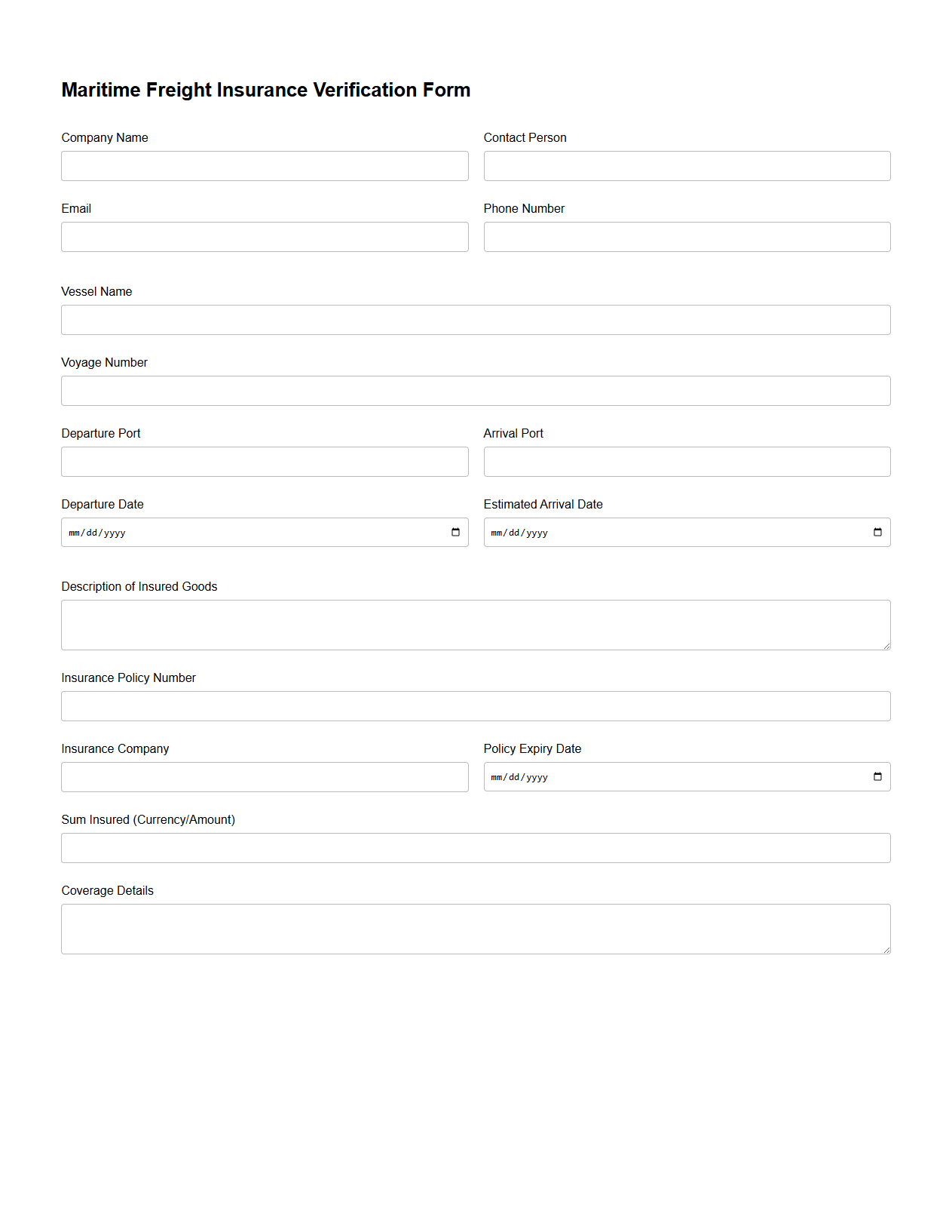 Maritime Freight Insurance Verification Form