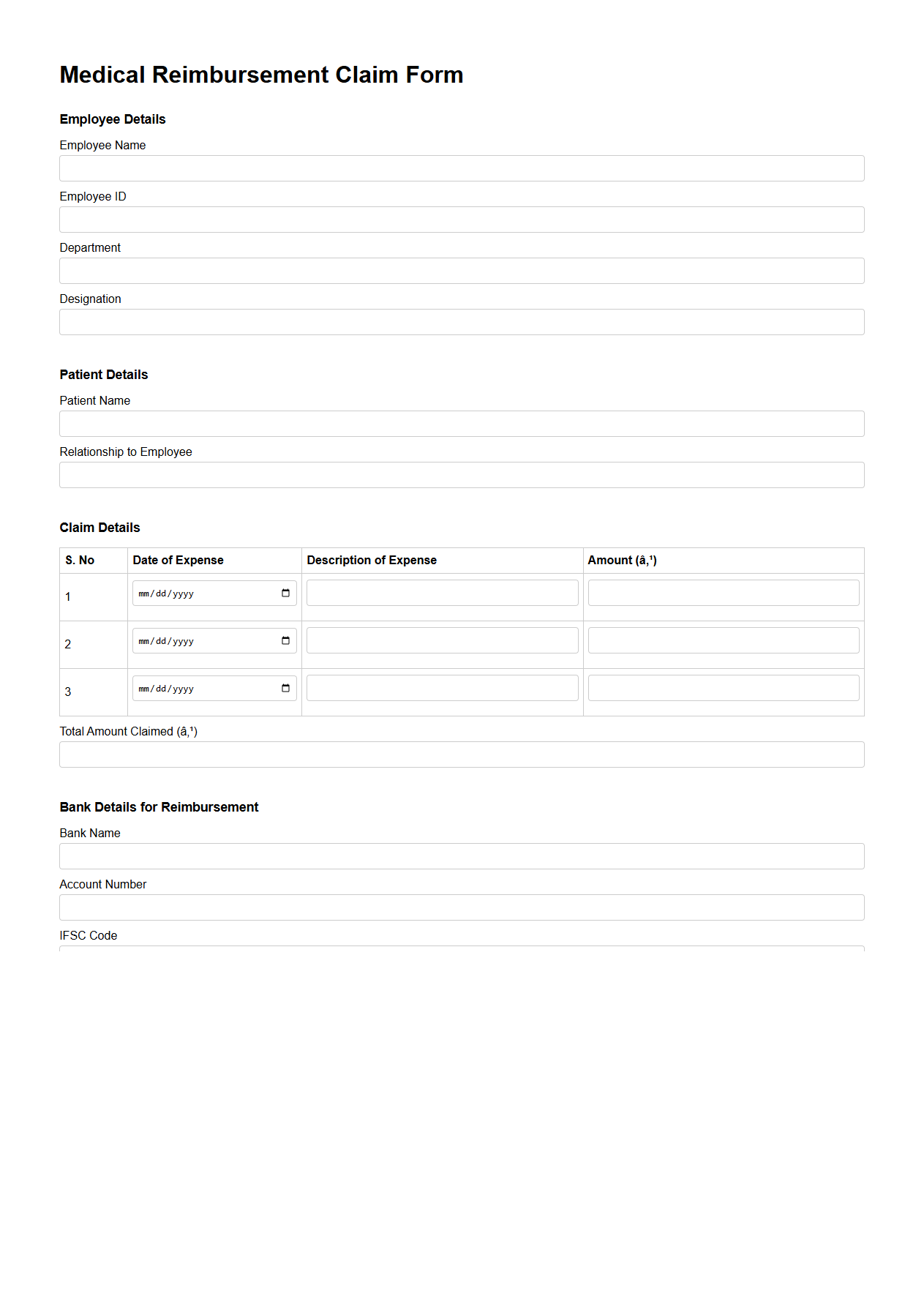 Medical Reimbursement Claim Template