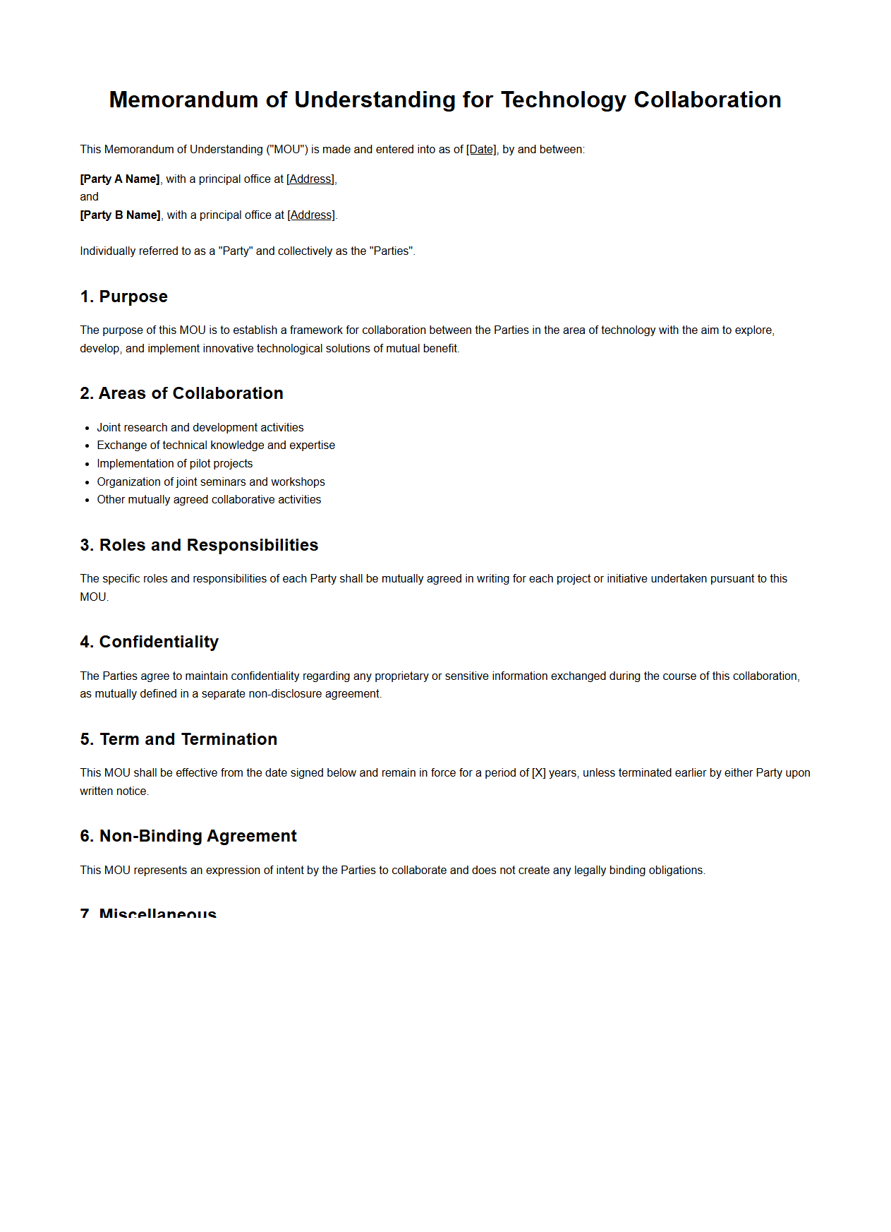 Memorandum of Understanding for Technology Collaboration