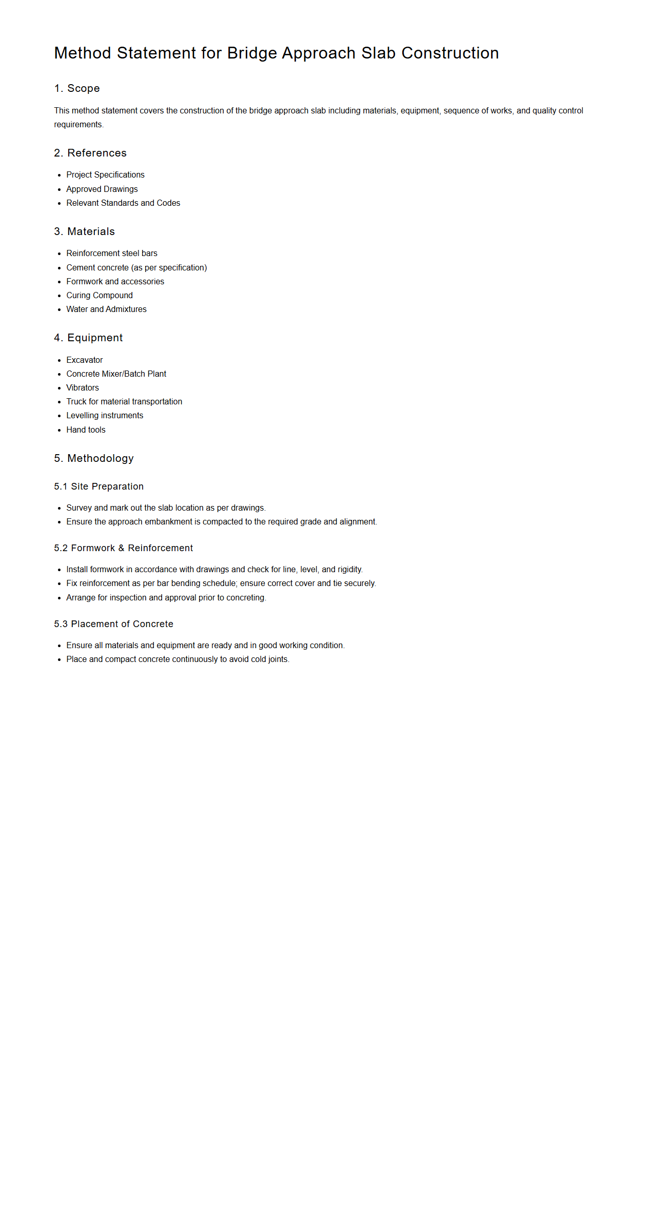 Method Statement for Bridge Approach Slab Construction