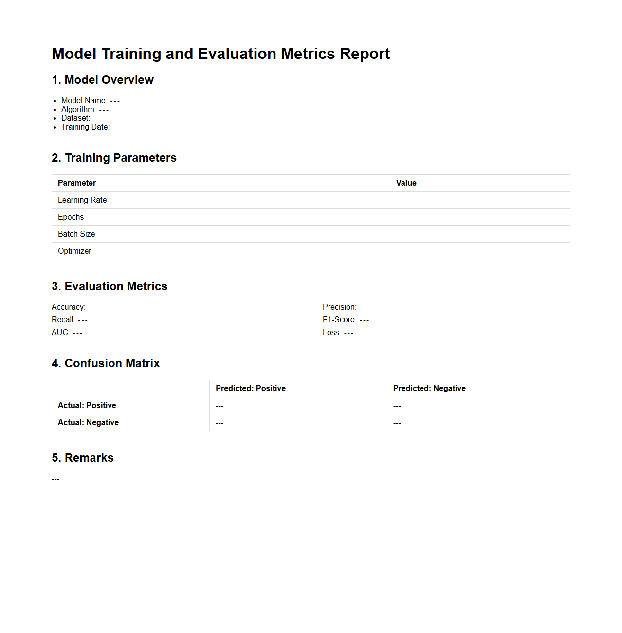 Model Training and Evaluation Metrics Report