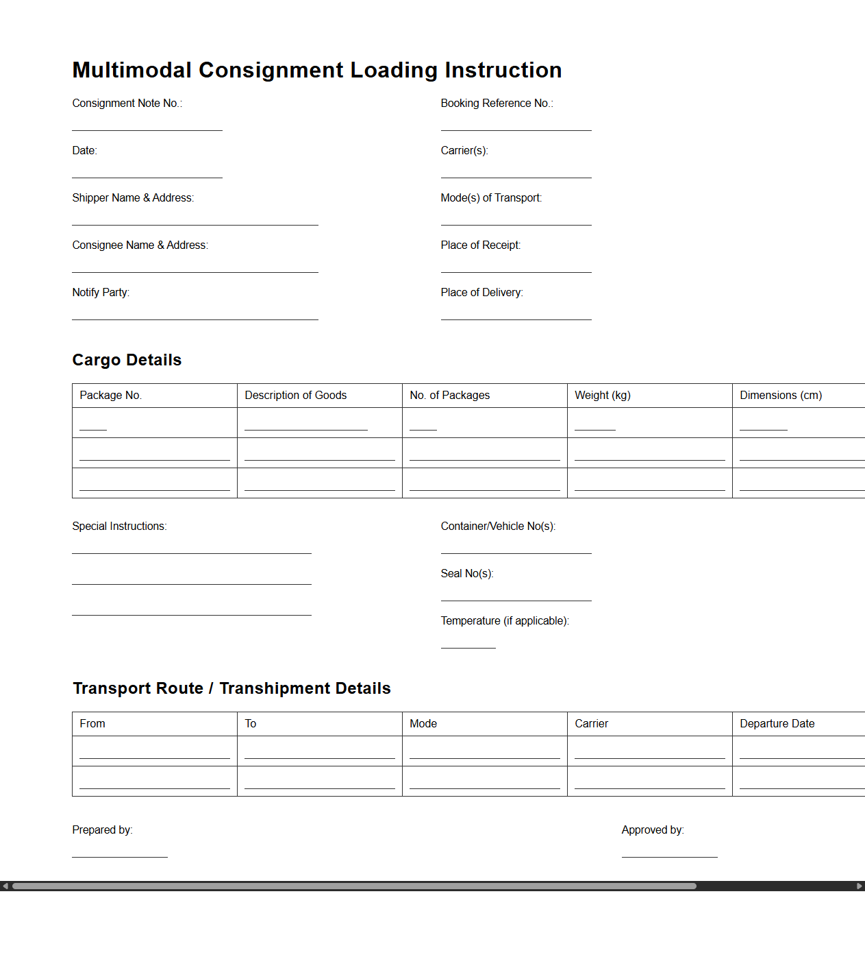 Multimodal Consignment Loading Instruction Template