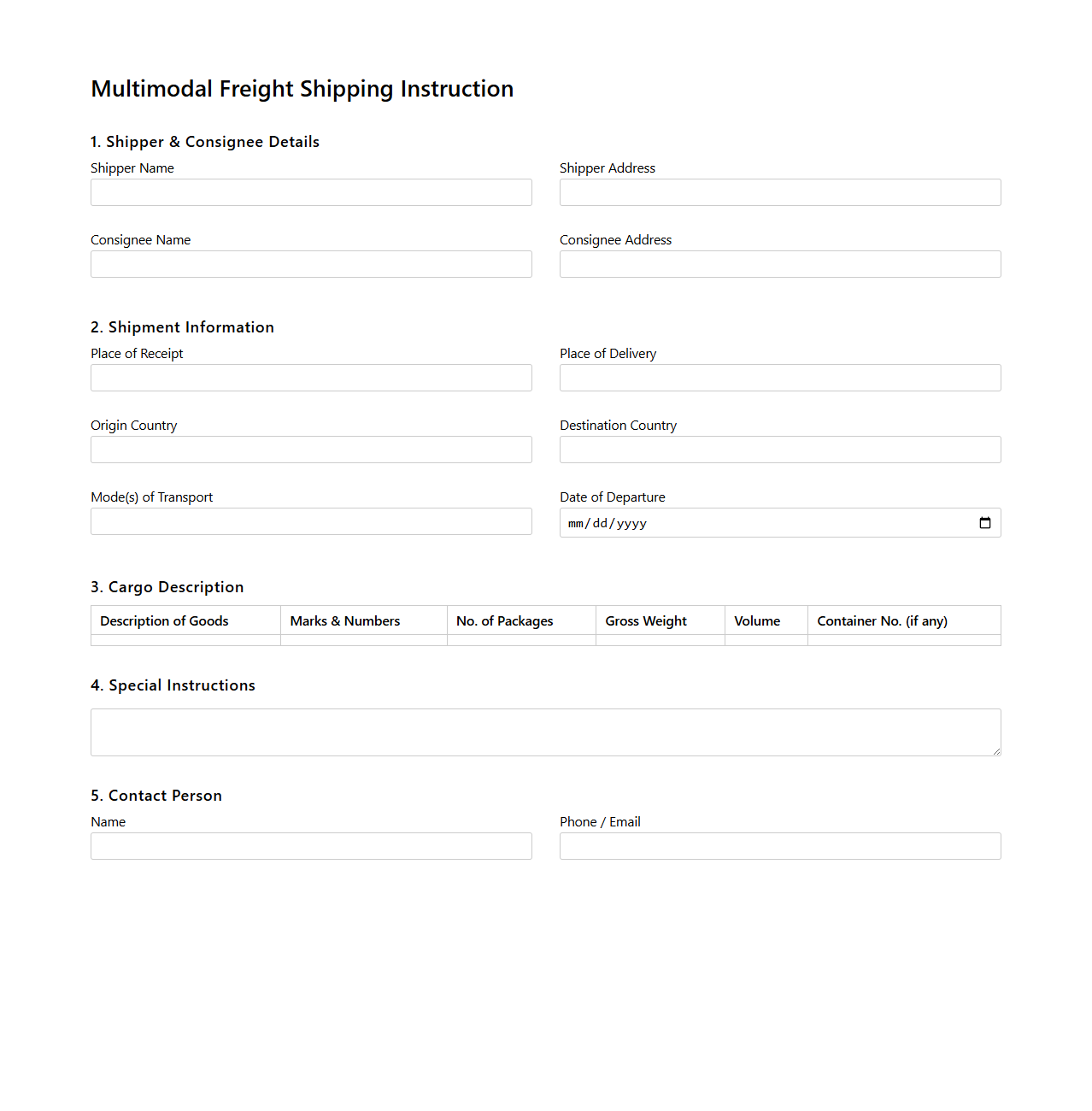 Multimodal Freight Shipping Instruction Format