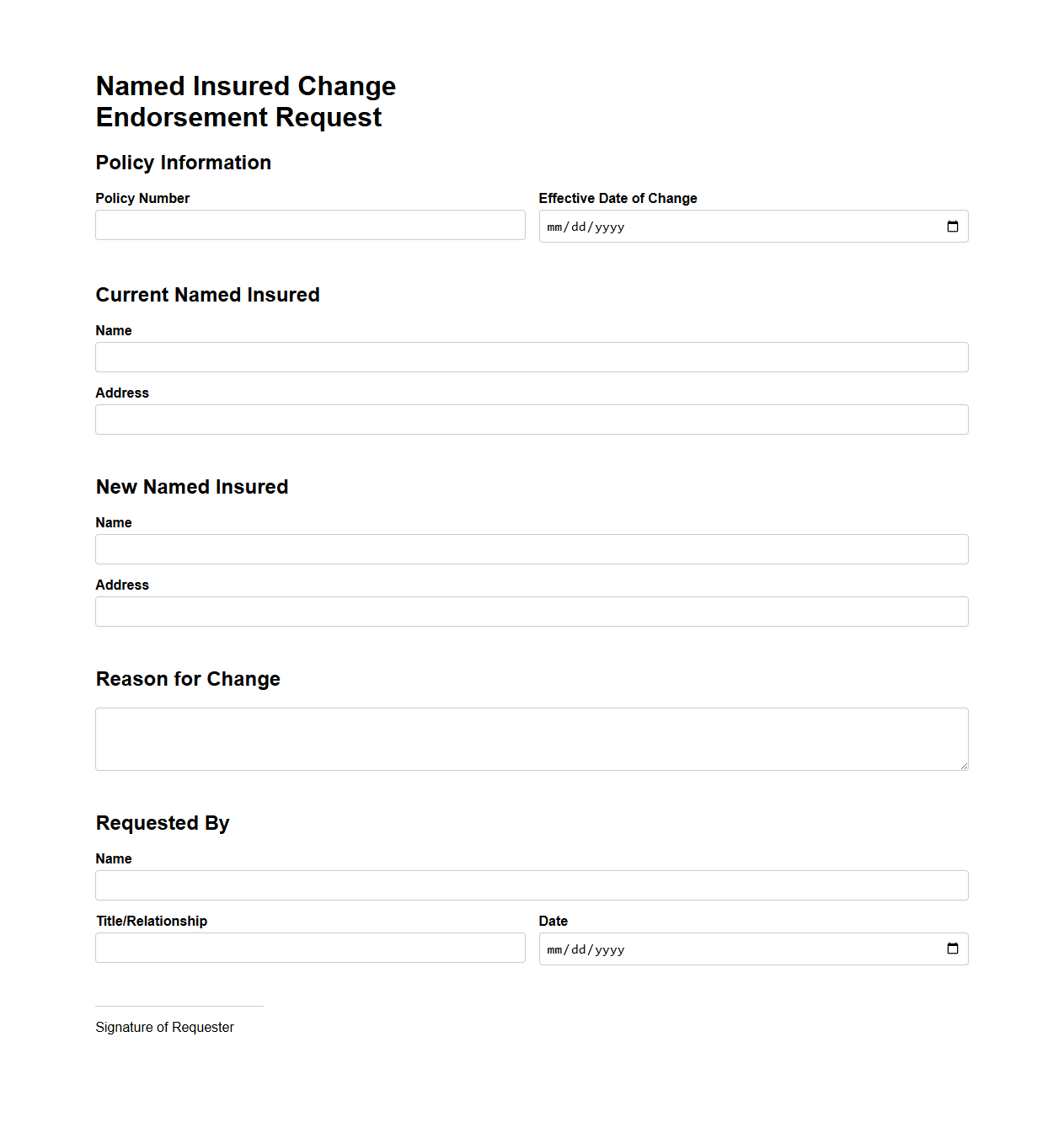 Named Insured Change Endorsement Request