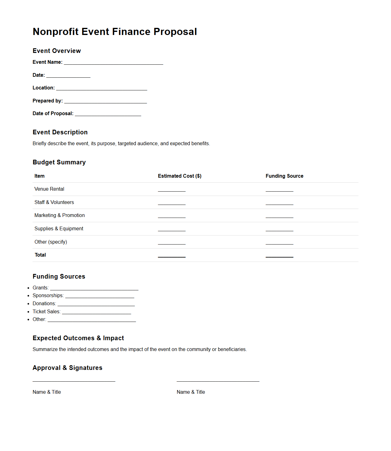 Nonprofit Event Finance Proposal Document