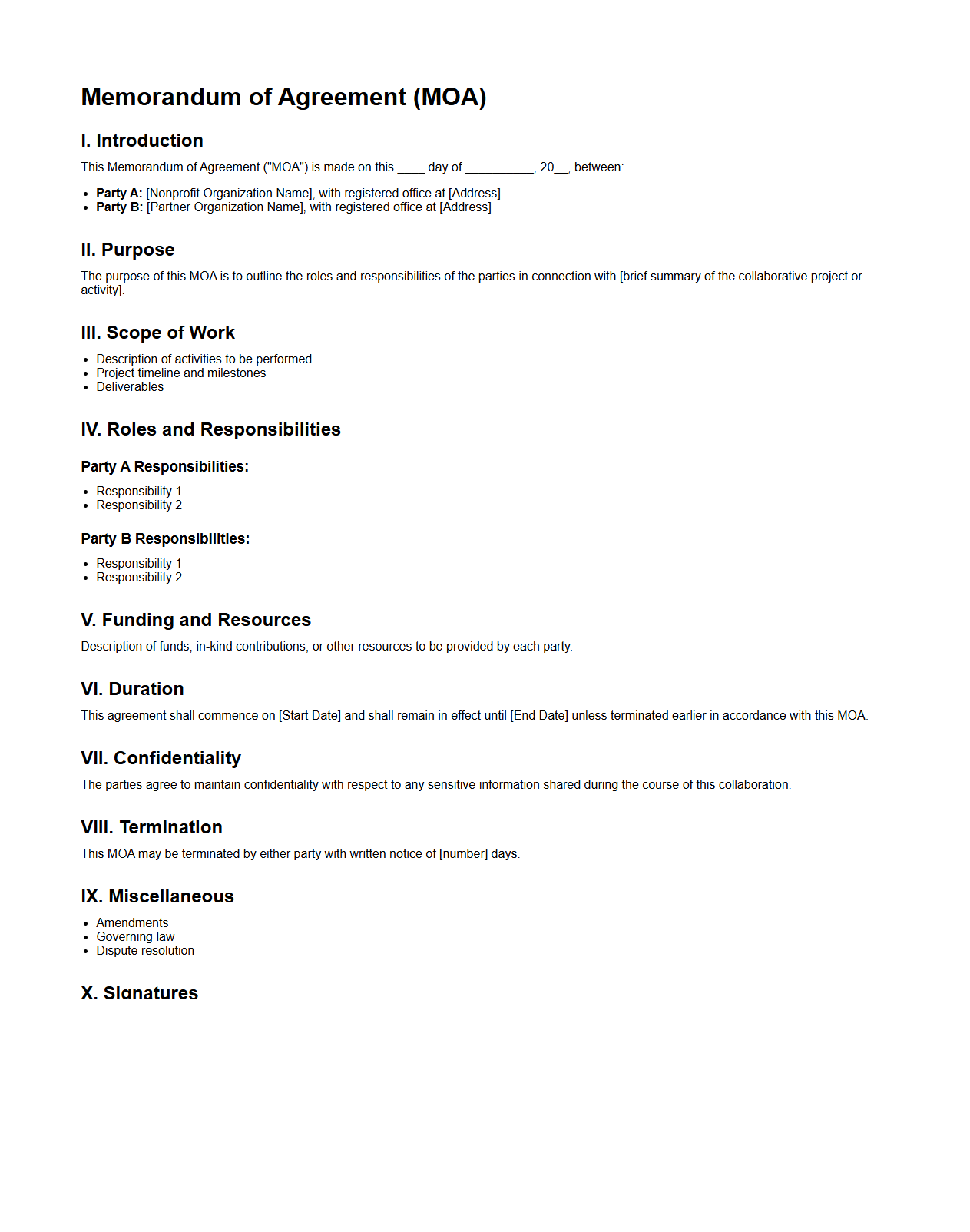 Nonprofit Organization MOA Structure