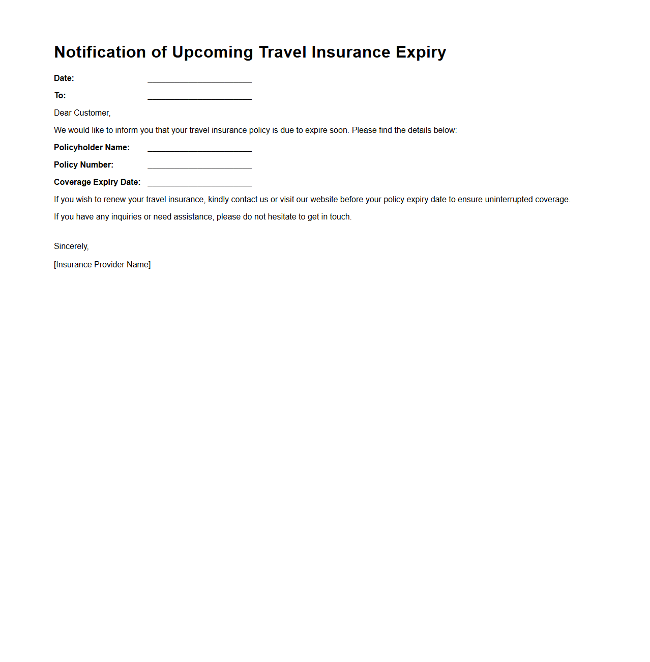 Notification of Upcoming Travel Insurance Expiry