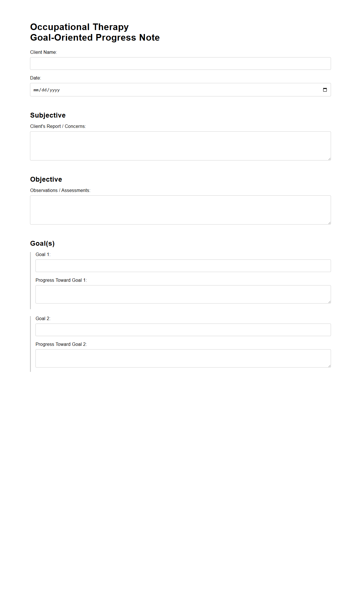 Occupational Therapy Goal-Oriented Progress Note Example