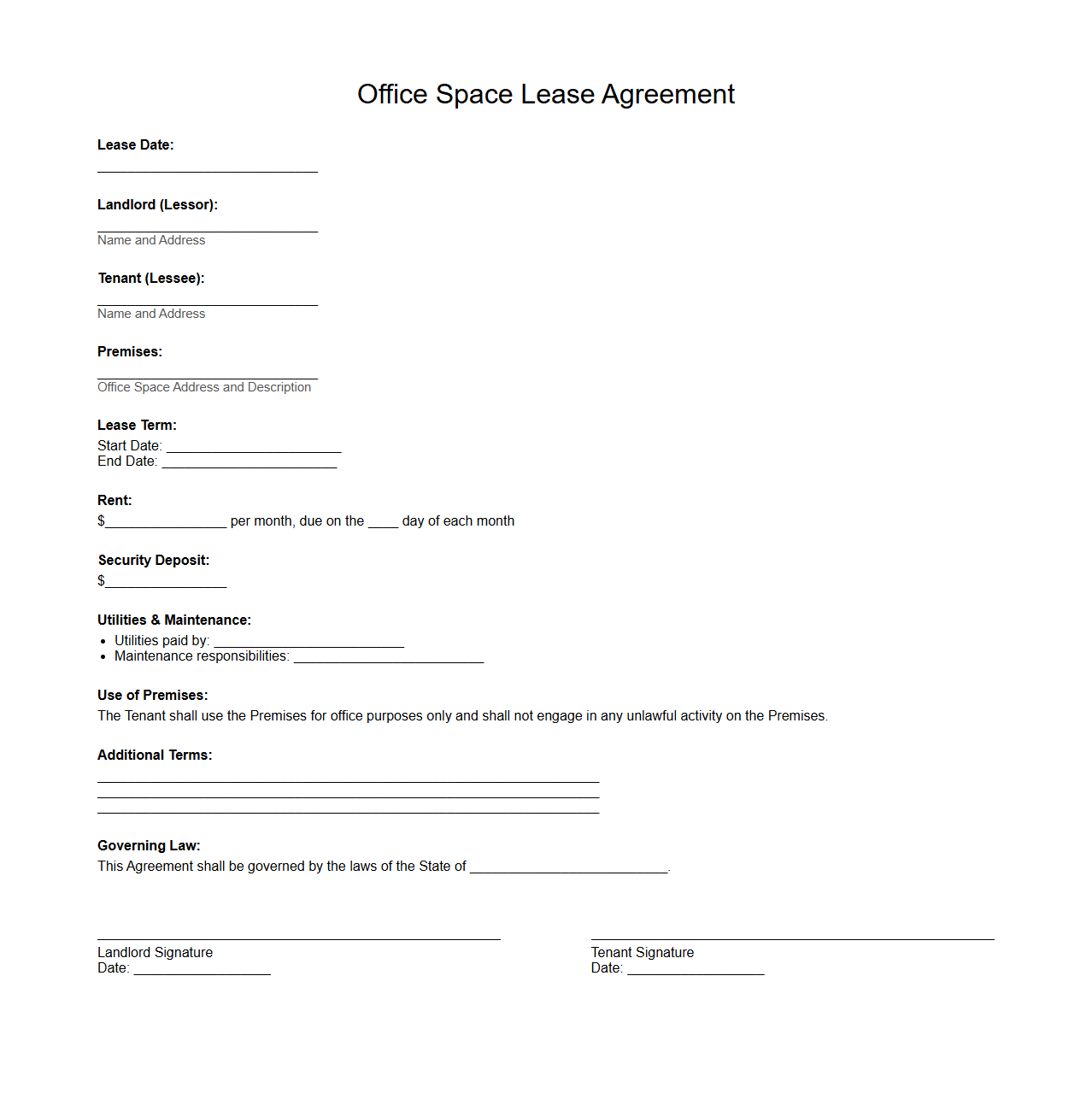 Office Space Lease Agreement Template