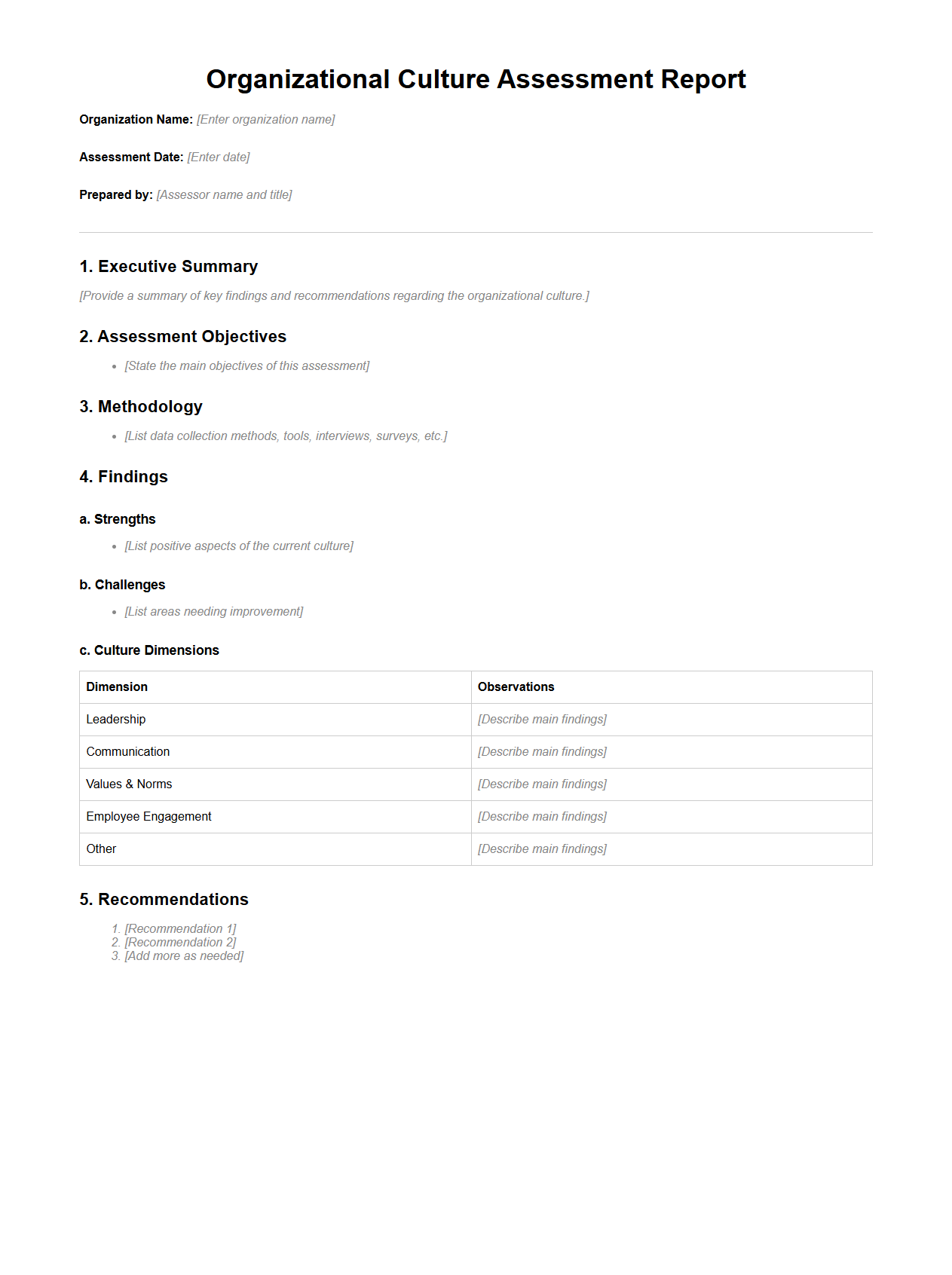Organizational Culture Assessment Report Template