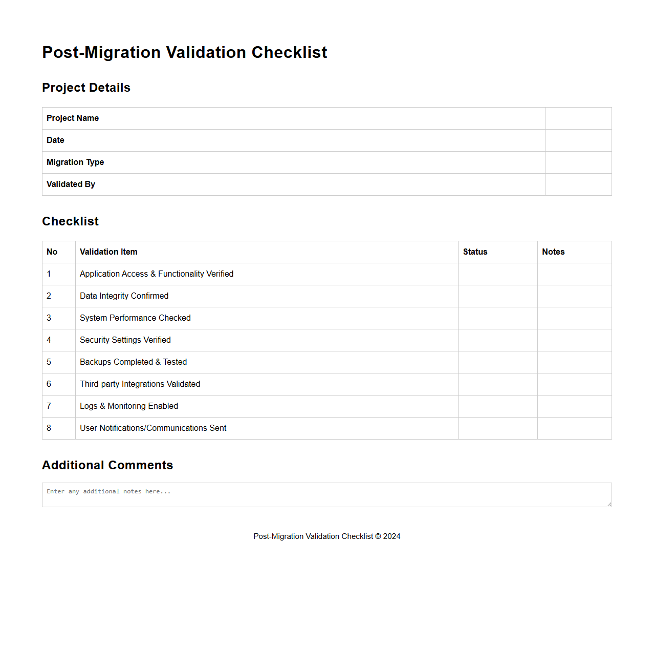 Post-Migration Validation Checklist