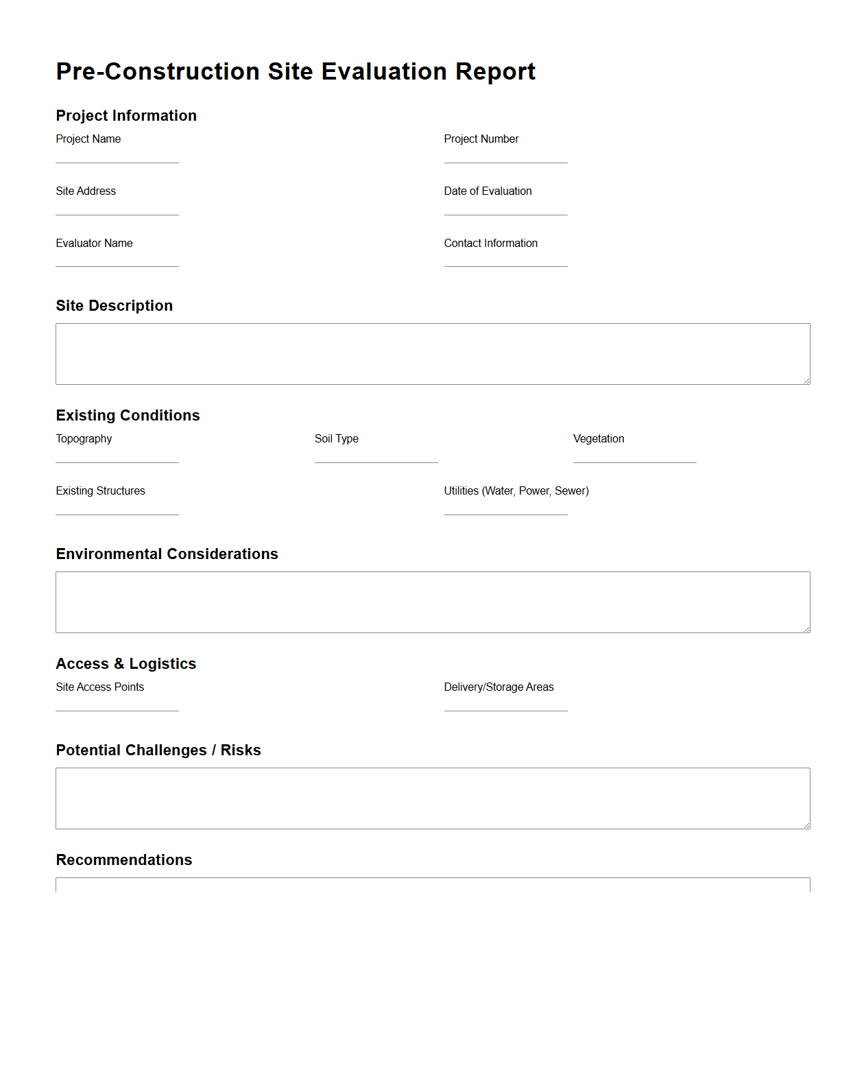 Pre-Construction Site Evaluation Report