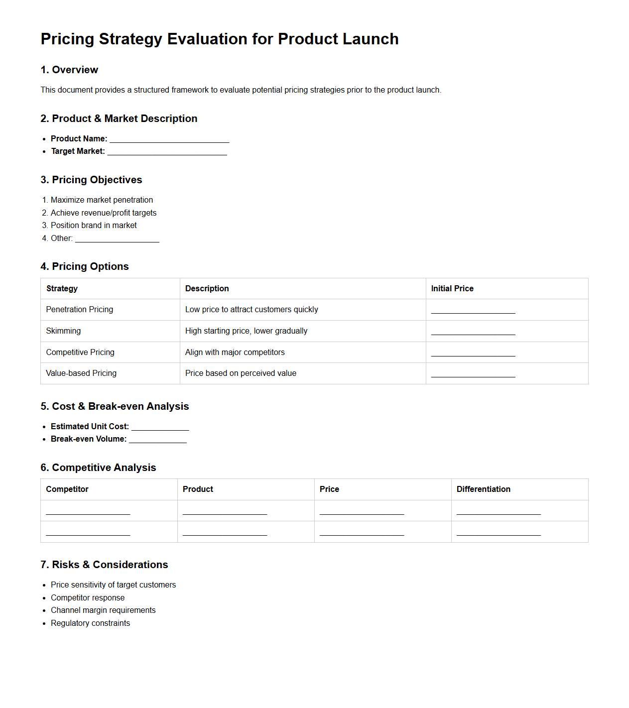 Pricing Strategy Evaluation for Product Launch