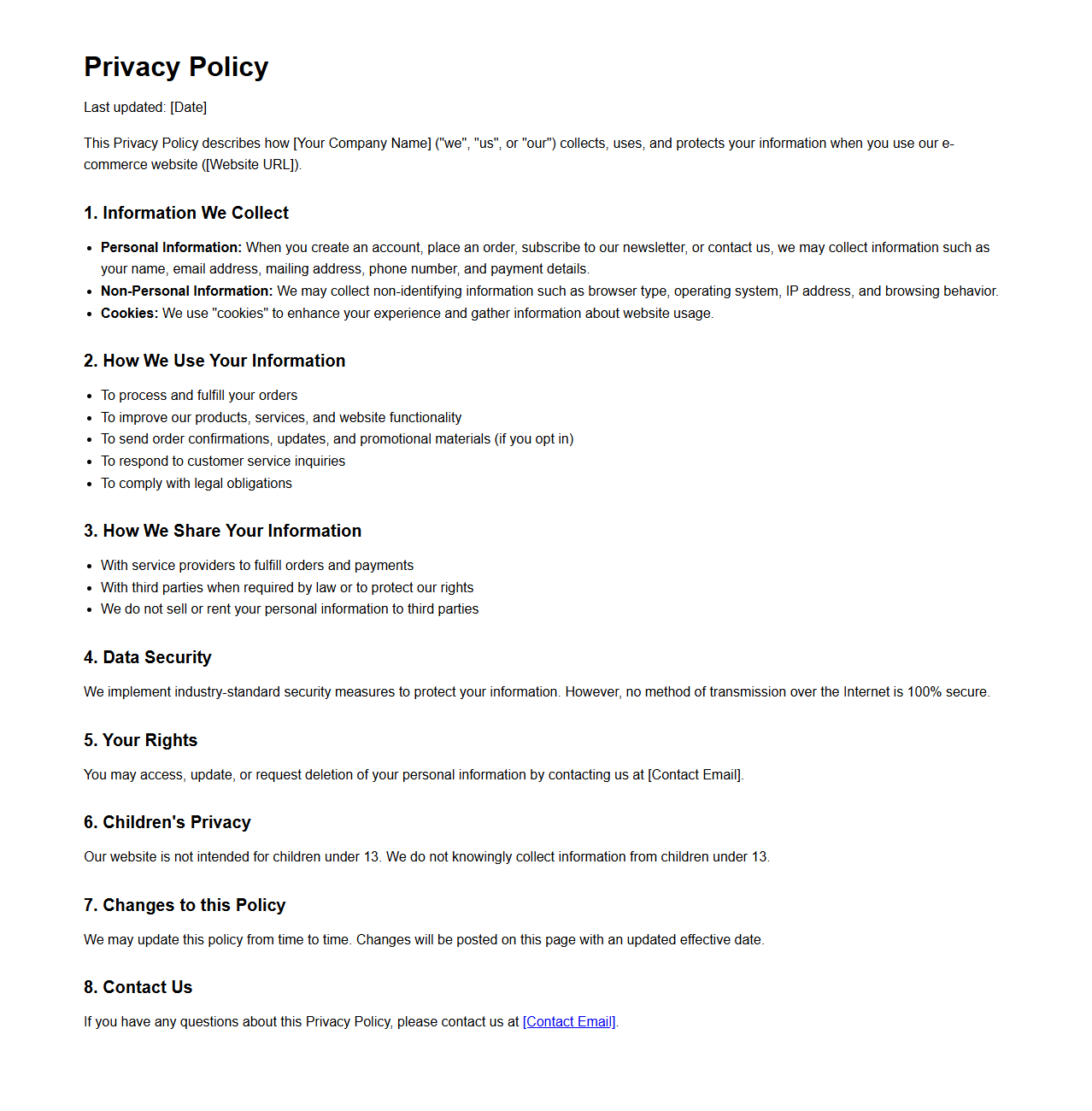 Privacy Policy Sample for E-commerce Websites