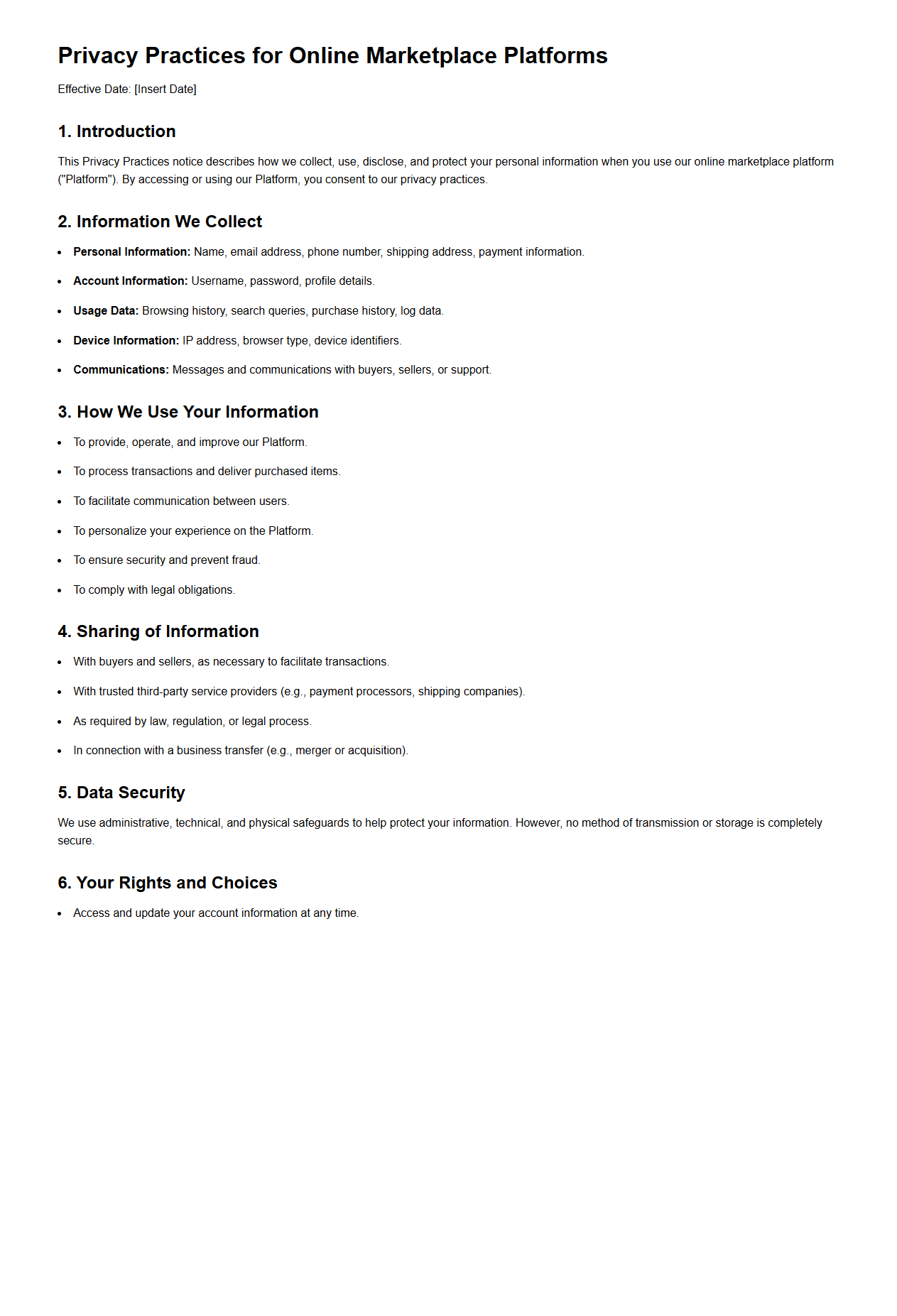 Privacy Practices for Online Marketplace Platforms