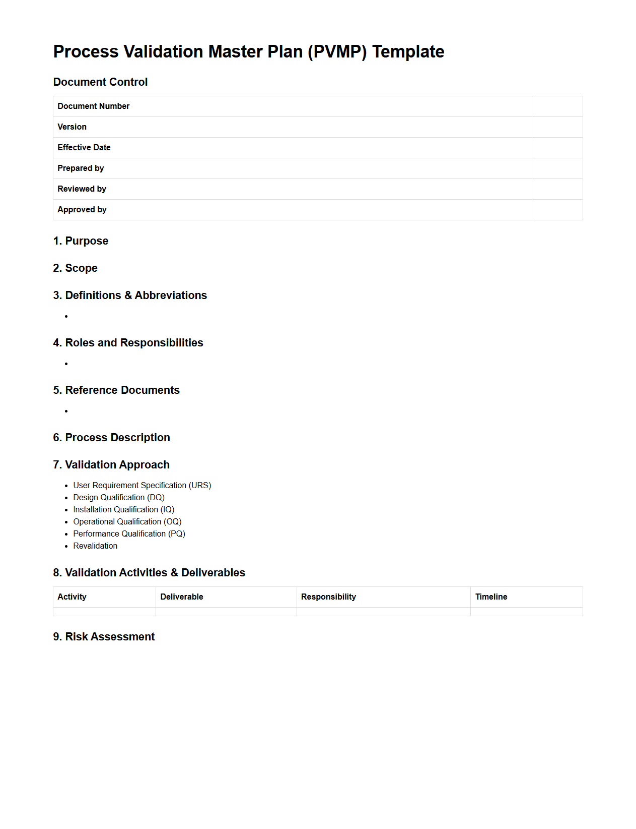 Process Validation Master Plan Template