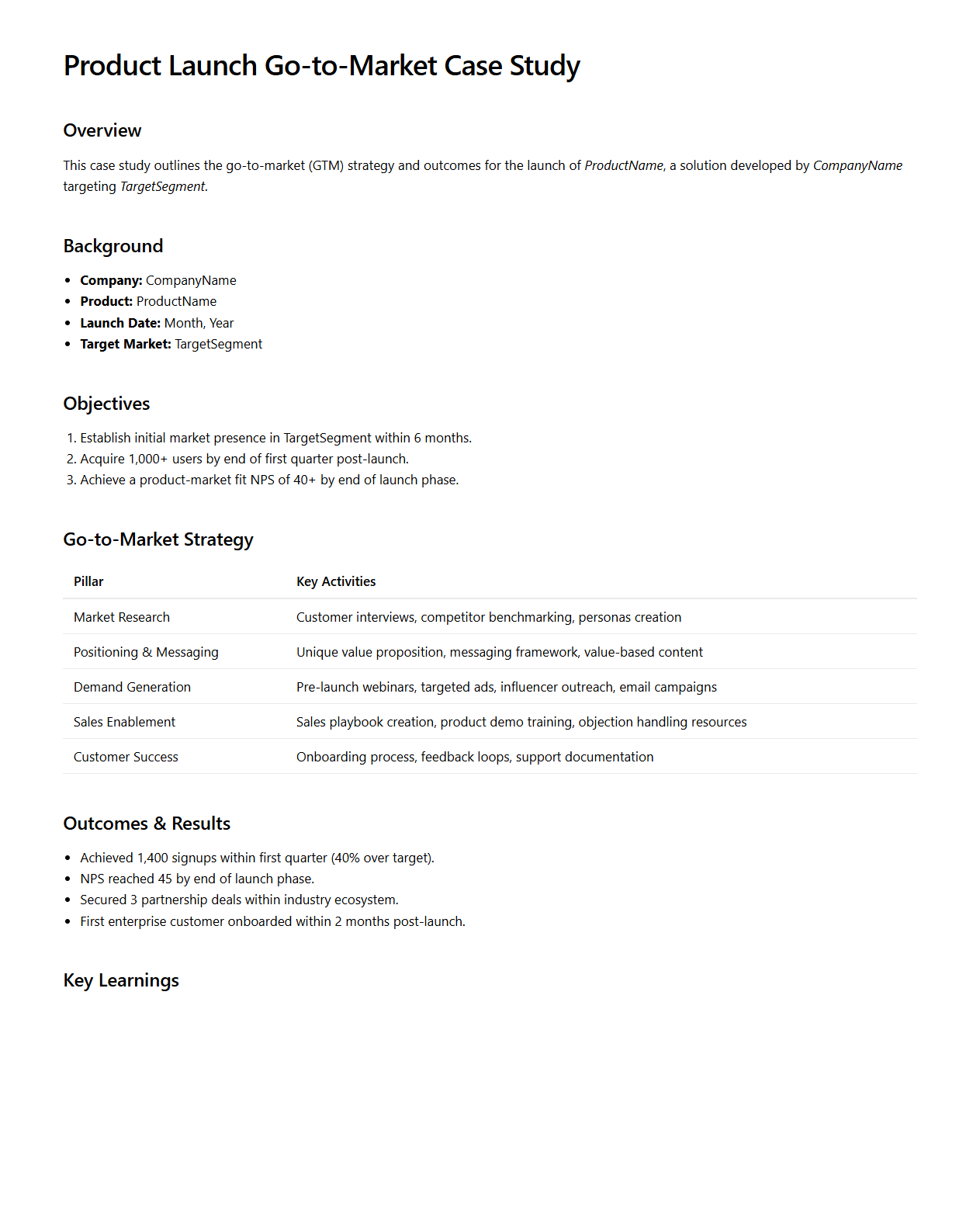 Product Launch Go-to-Market Case Study Sample