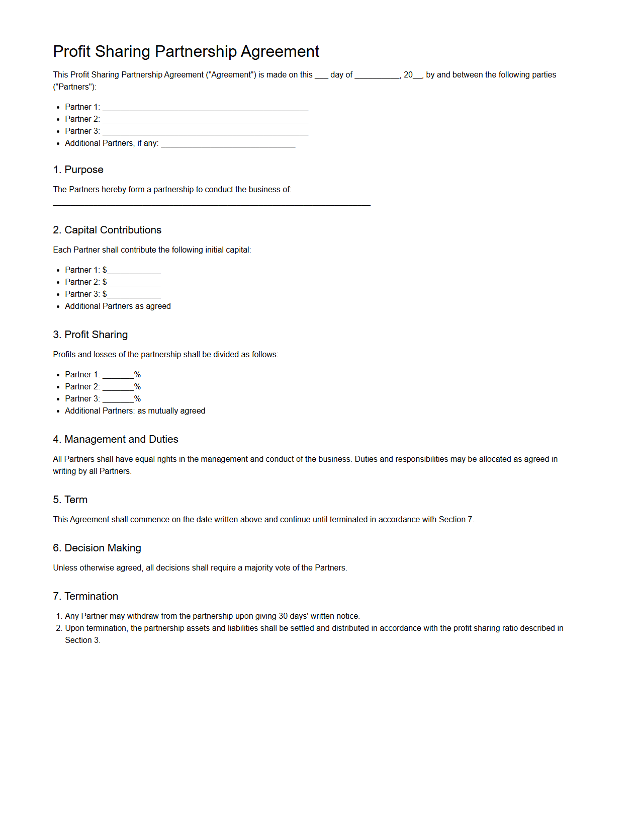 Profit Sharing Partnership Agreement Sample for Business Teams