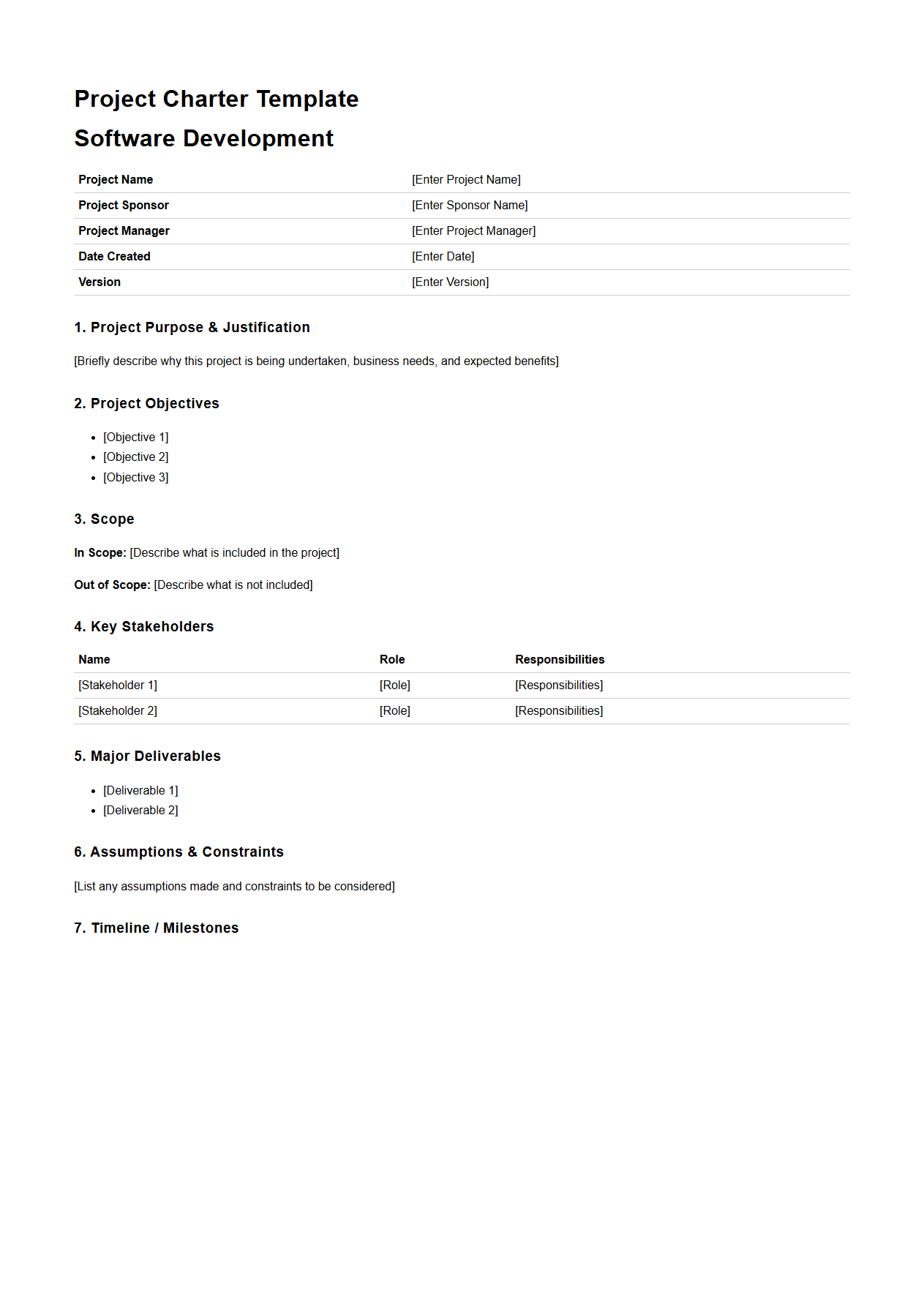 Project Charter Template for Software Development